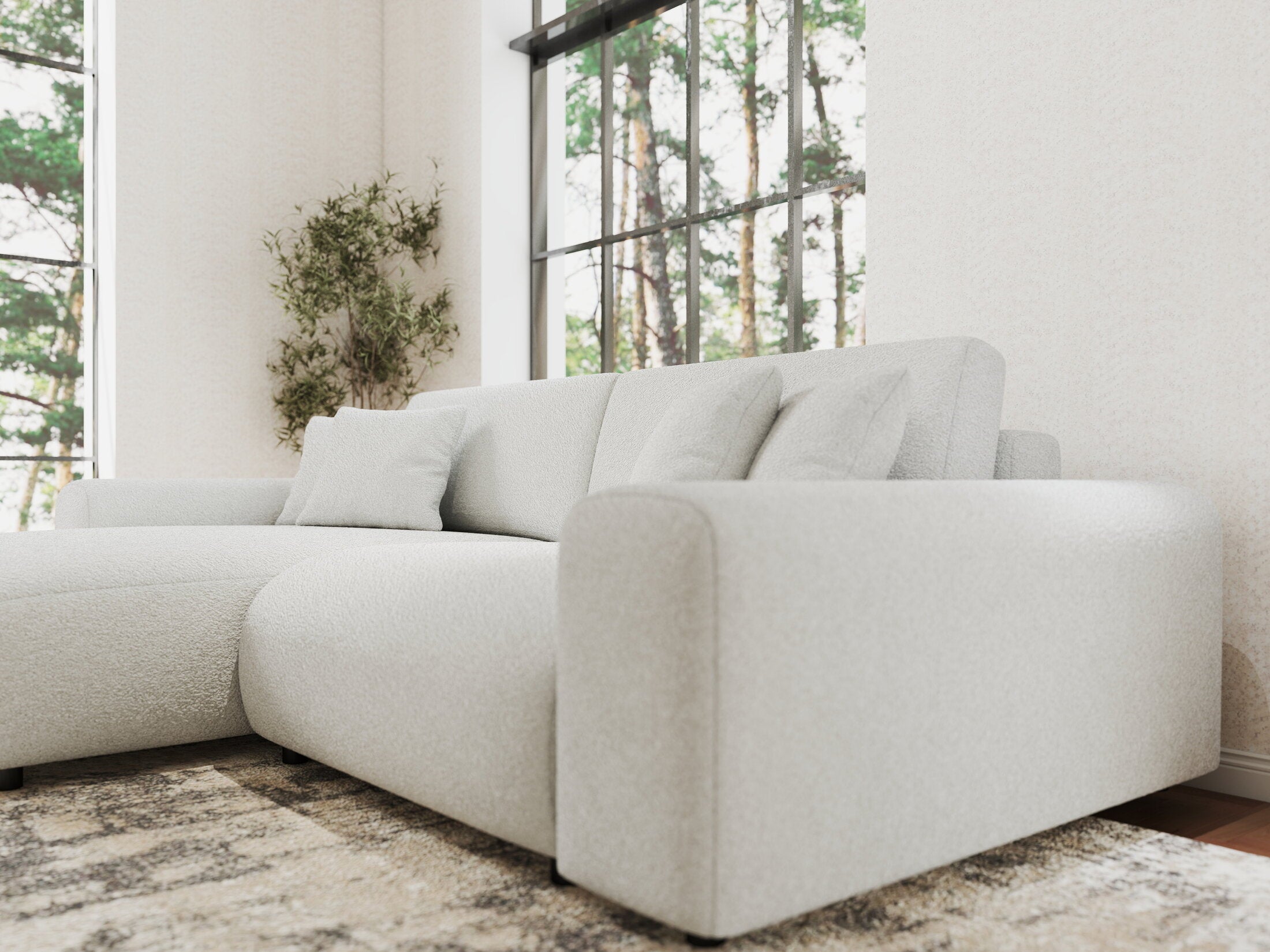 Colțar extensibil dumonde cu ladă de depozitare si sezut confortabil din spuma HR, Sarina Euphoria Alb 255x168 cm