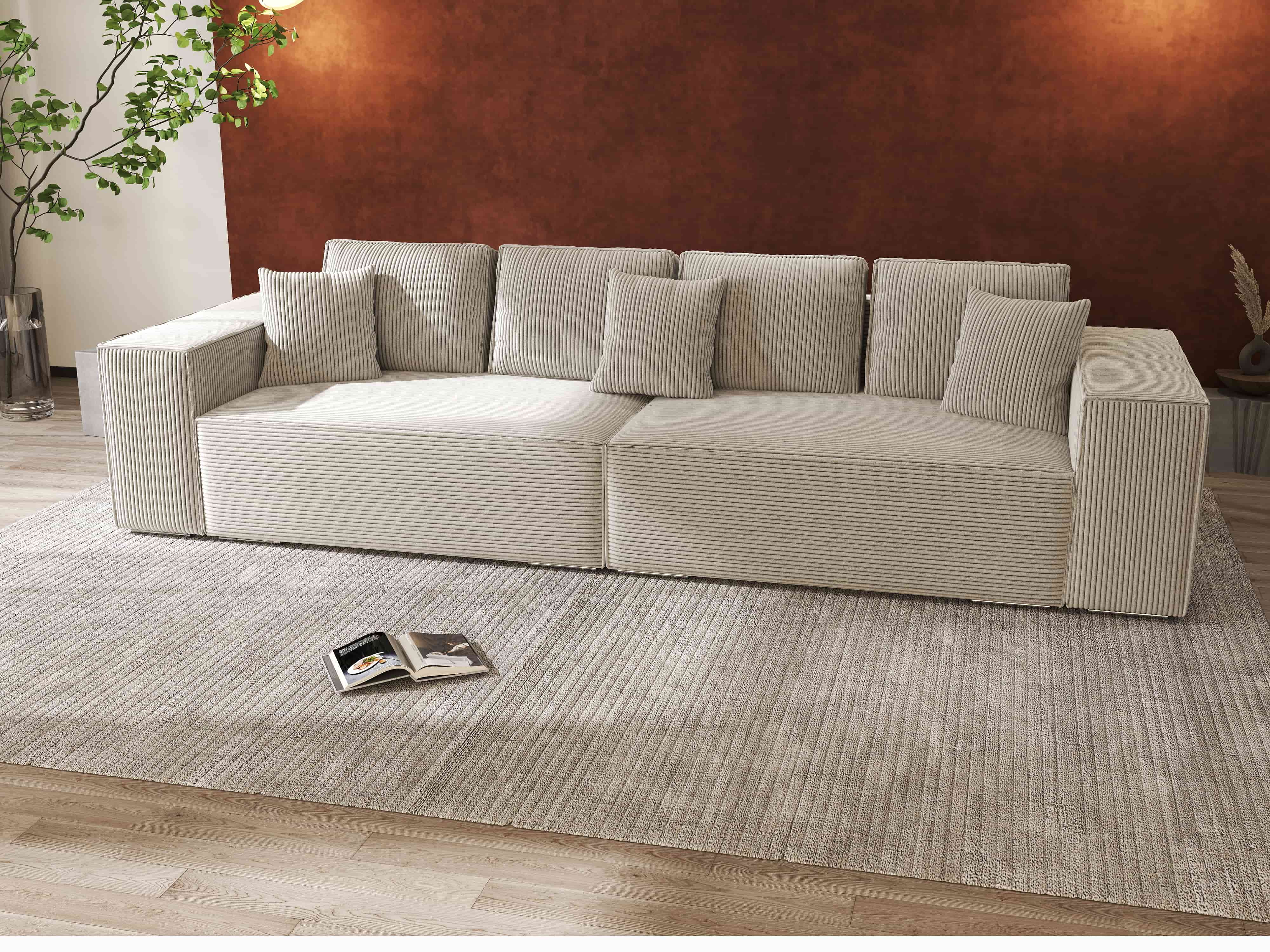 Canapea extensibilă dumonde cu ladă de depozitare si sezut confortabil din spuma HR, Dream Zoom Cream 310x100 cm Fabrica