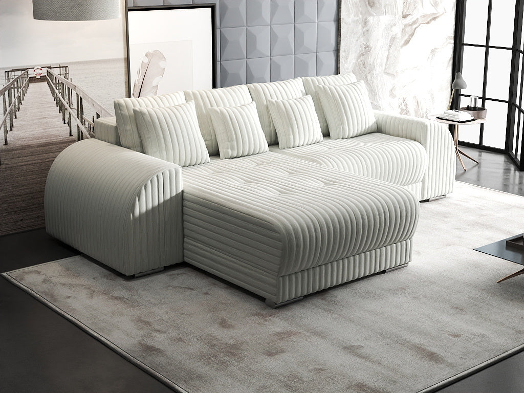 Colțar extensibil dumonde cu ladă de depozitare si sezut confortabil din spuma HR, Verona Ambience Ivory 290x185 cm Fabrica