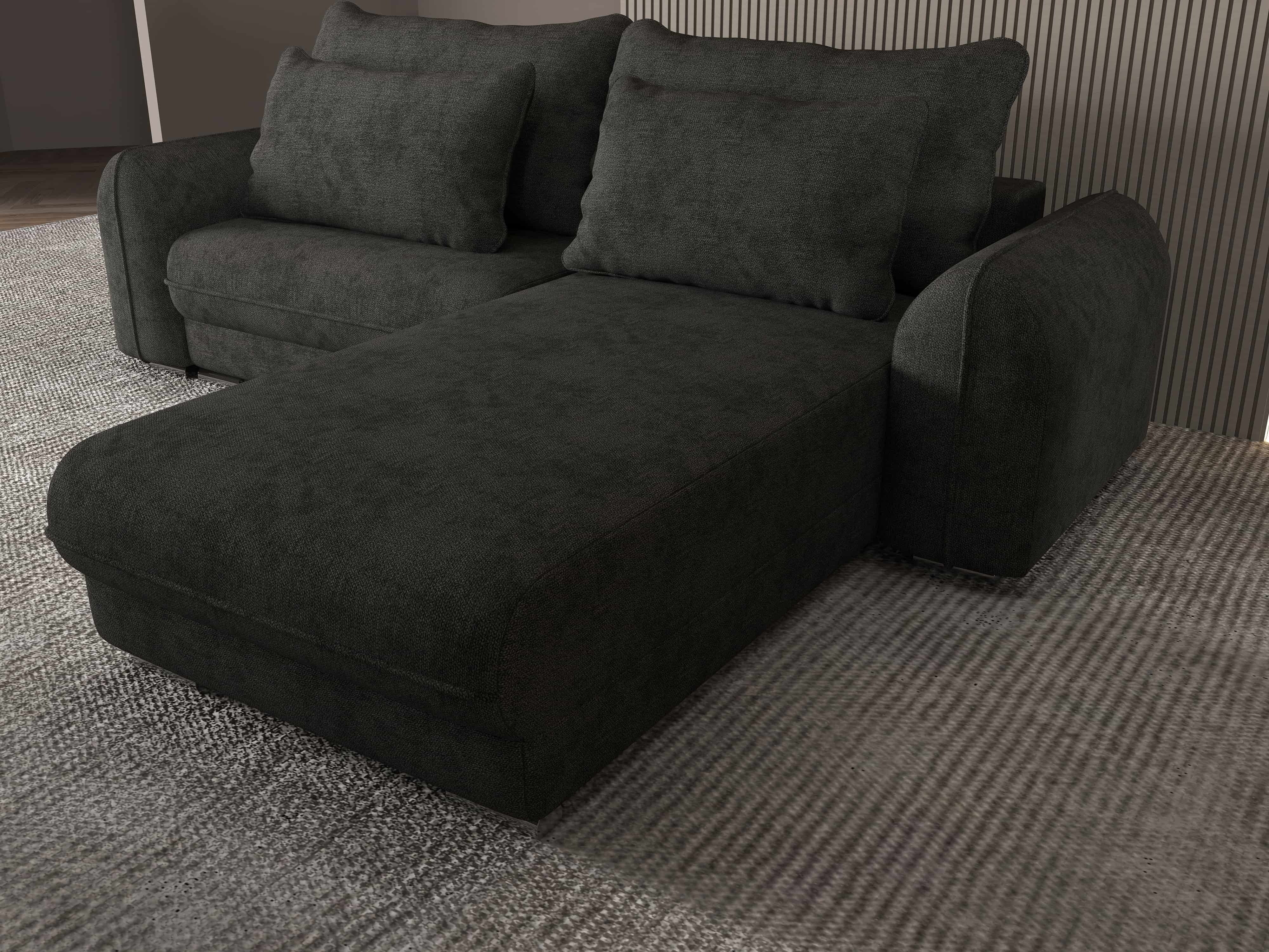 Colțar extensibil dumonde cu ladă de depozitare si sezut confortabil din spuma HR, Denver Enjoy Negru 275x185 cm II Fabrica