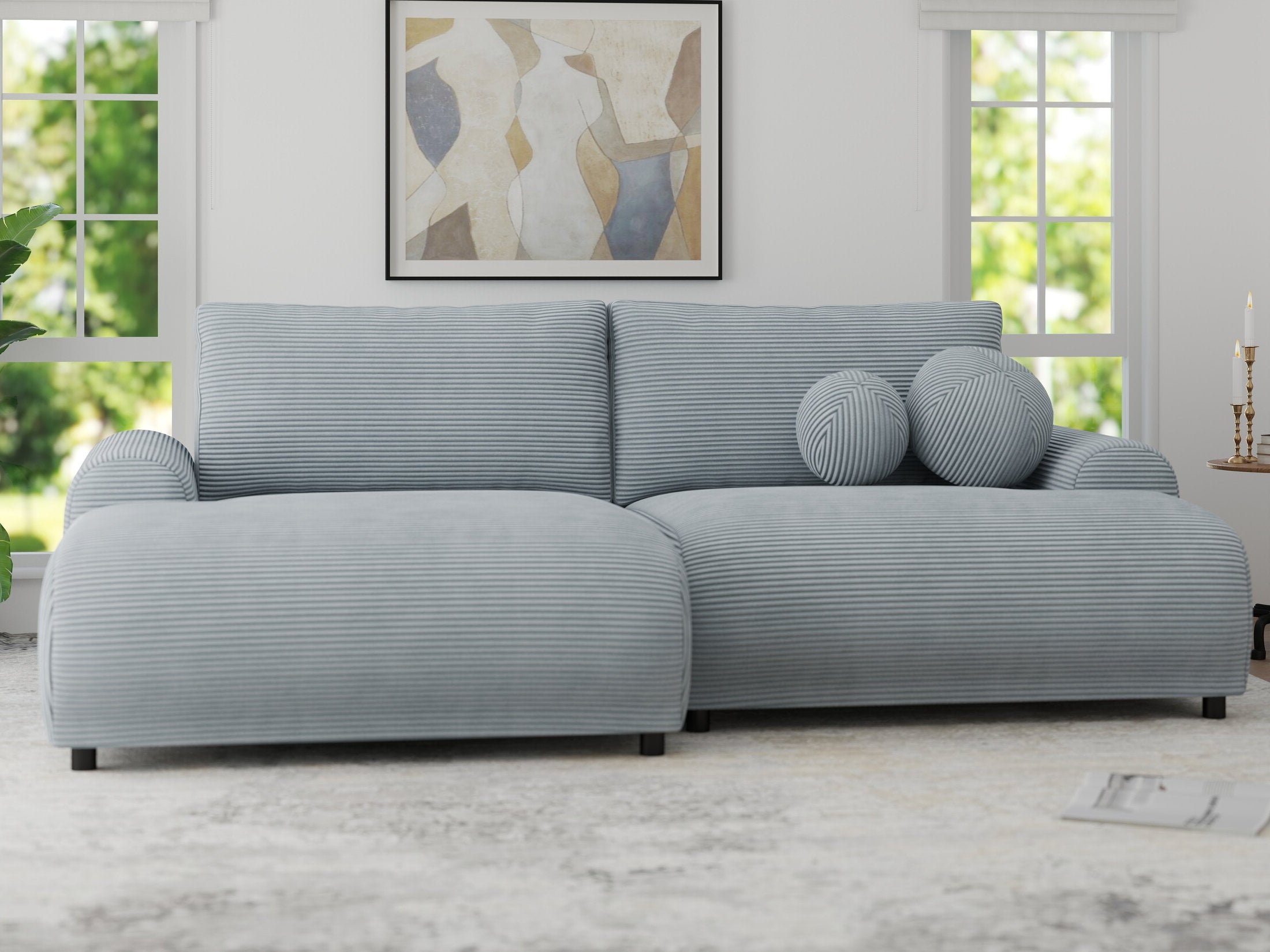 Colțar extensibil dumonde cu ladă de depozitare și șezut confortabil din spumă HR, Carlo Zoom Gri Mint 240x145 cm