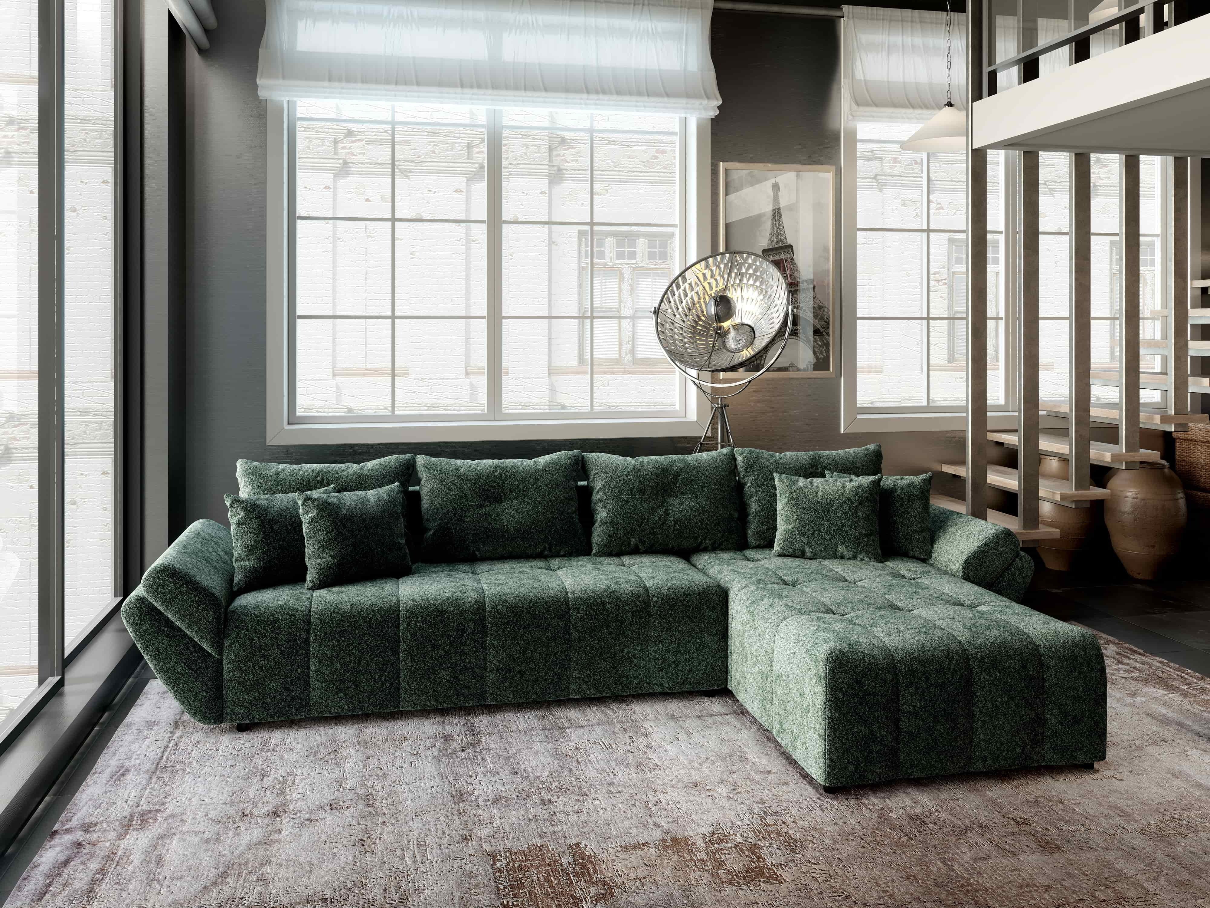Colțar extensibil dumonde cu ladă de depozitare si sezut confortabil din spuma HR, Berlin XL Euphoria Green 350x185 cm II Fabrica
