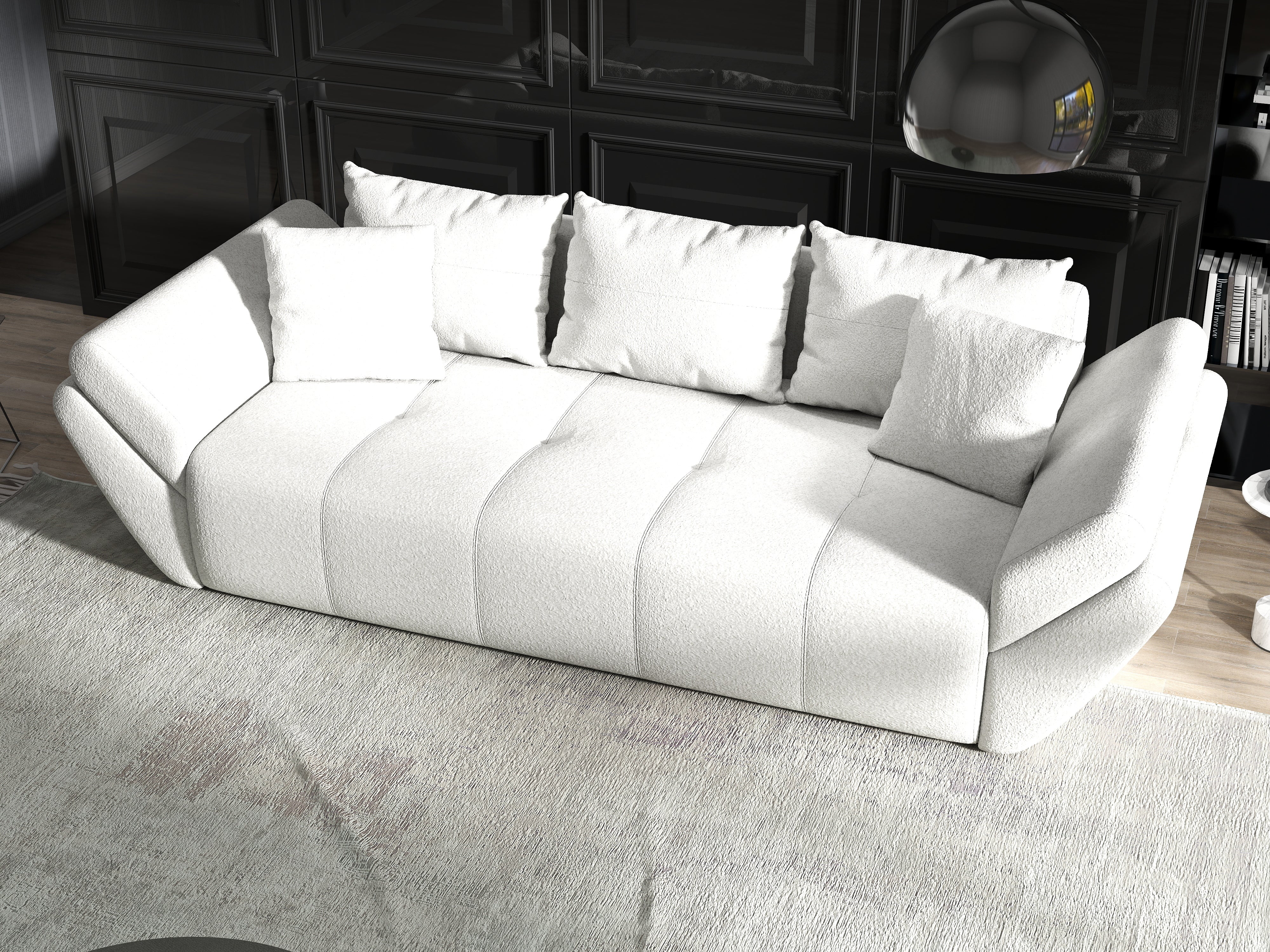 Canapea extensibilă dumonde cu ladă de depozitare si sezut confortabil din spuma HR, Berlin Euphoria Ivory 250x100 cm Fabrica