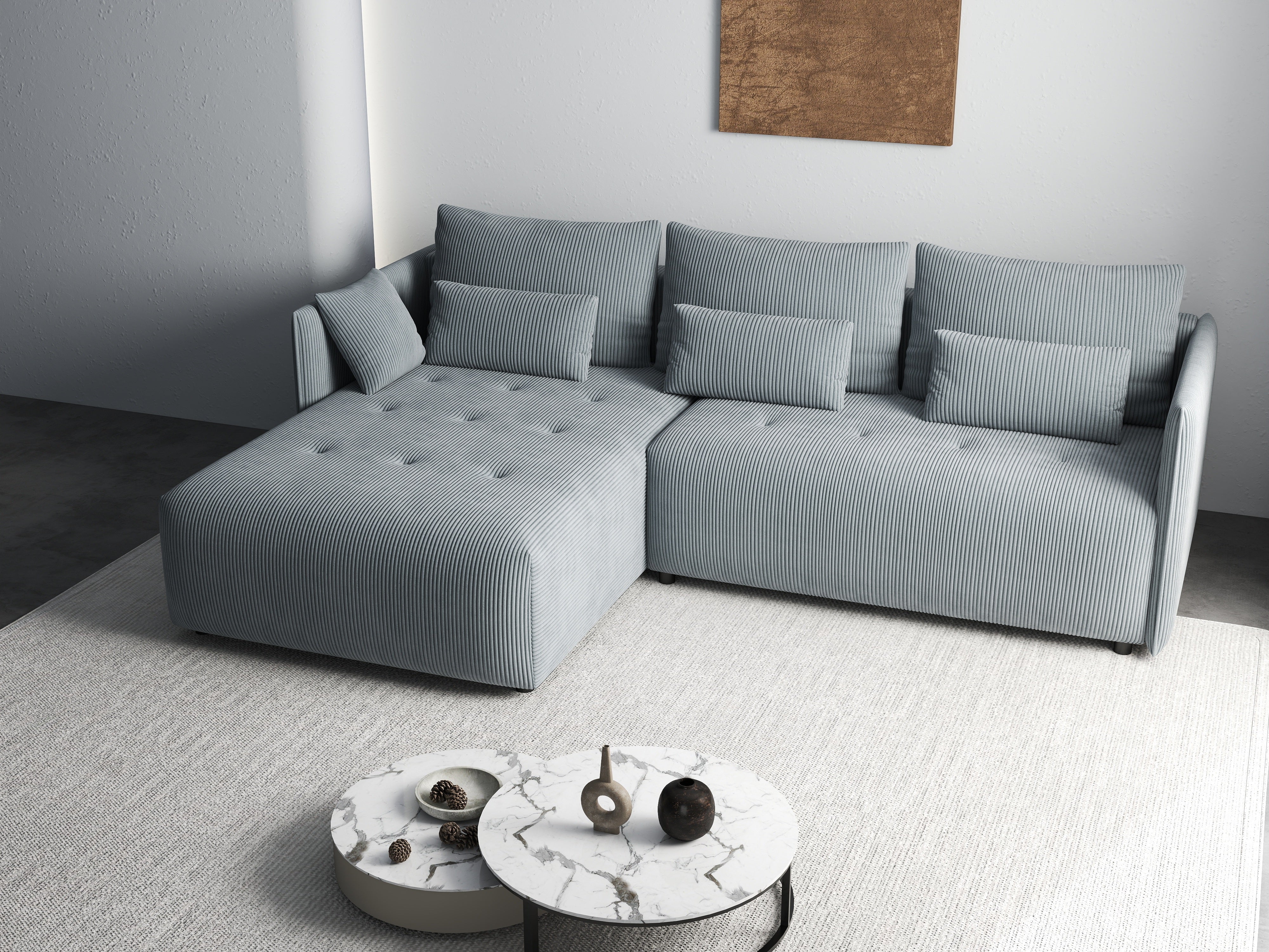 Colțar extensibil dumonde cu ladă de depozitare si sezut confortabil din spuma HR, Malta Zoom Grey 235x185 cm Fabrica