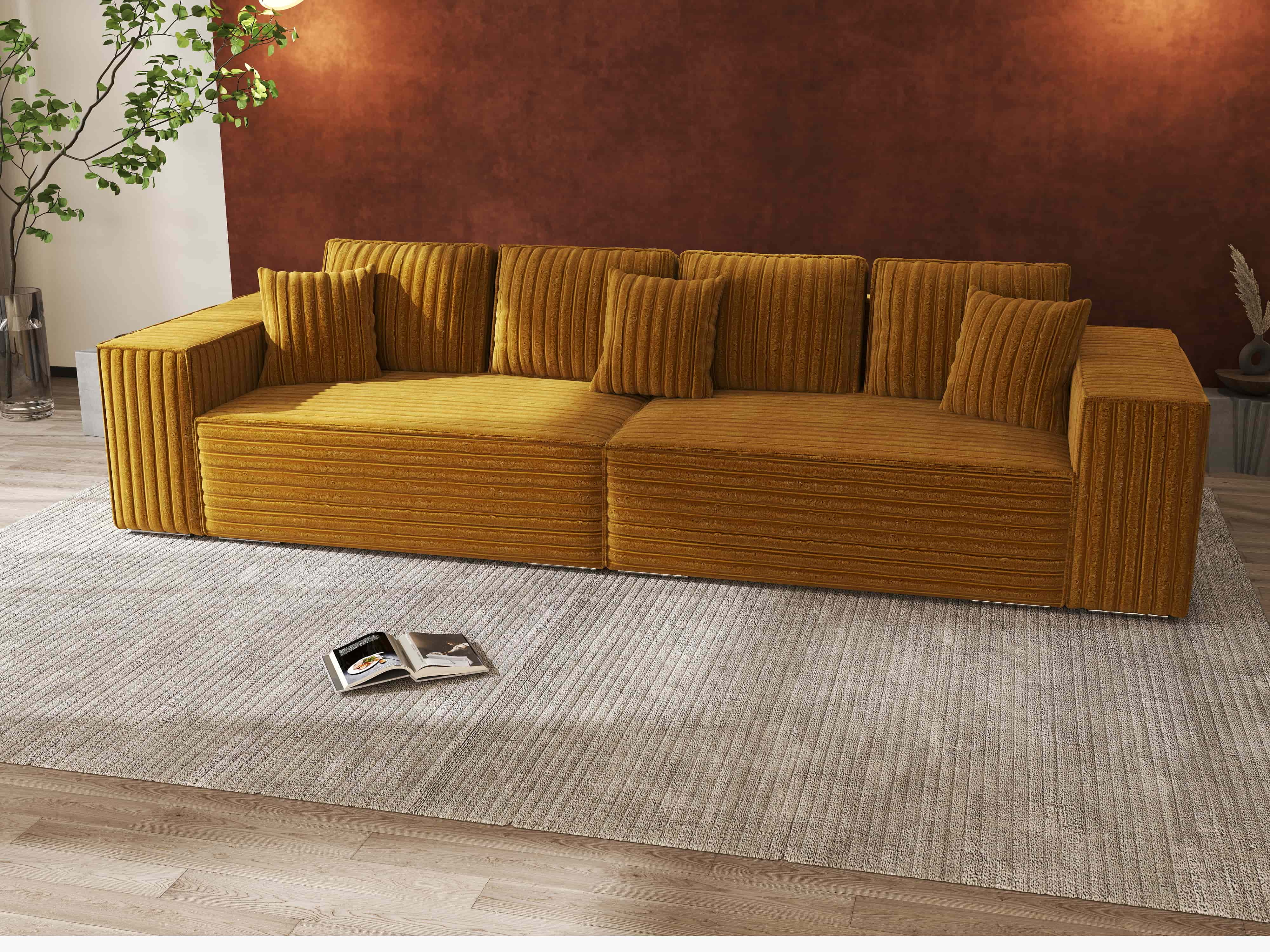 Canapea extensibilă dumonde cu ladă de depozitare si sezut confortabil din spuma HR, Dream Ambience Mustar 310x100 cm Fabrica
