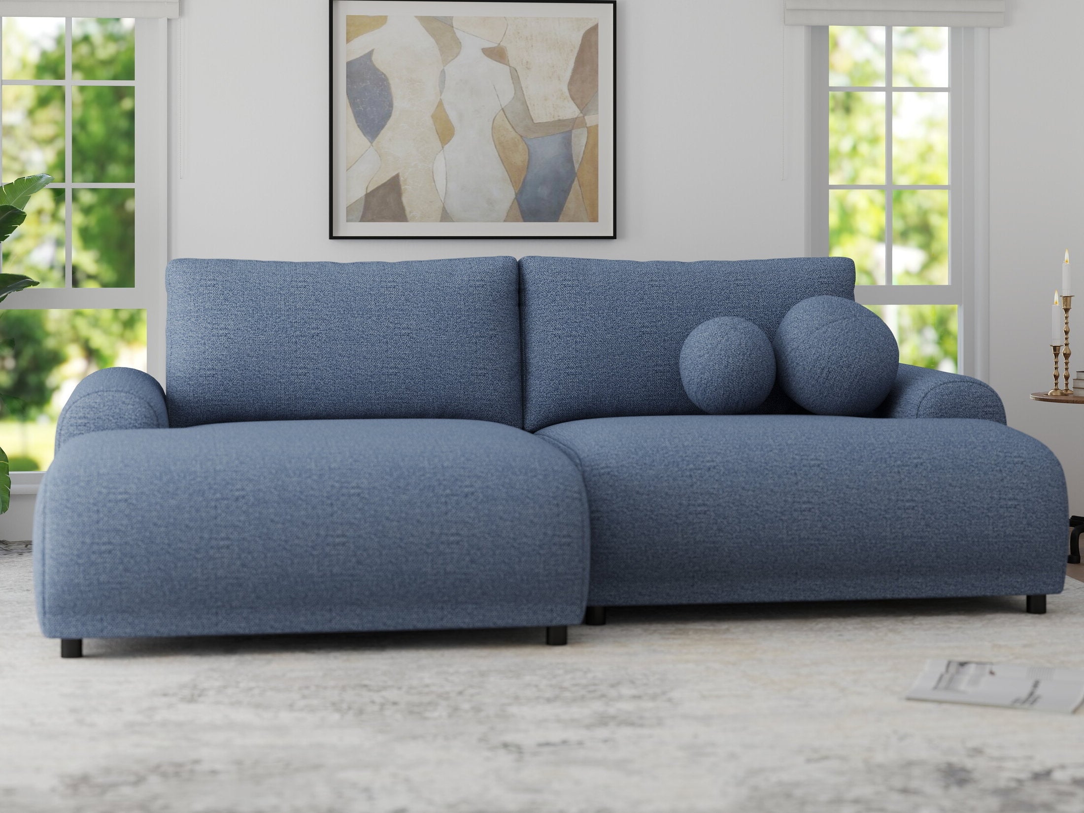 Colțar extensibil dumonde cu ladă de depozitare și șezut confortabil din spumă HR, Carlo Enjoy Albastru 240x145 cm