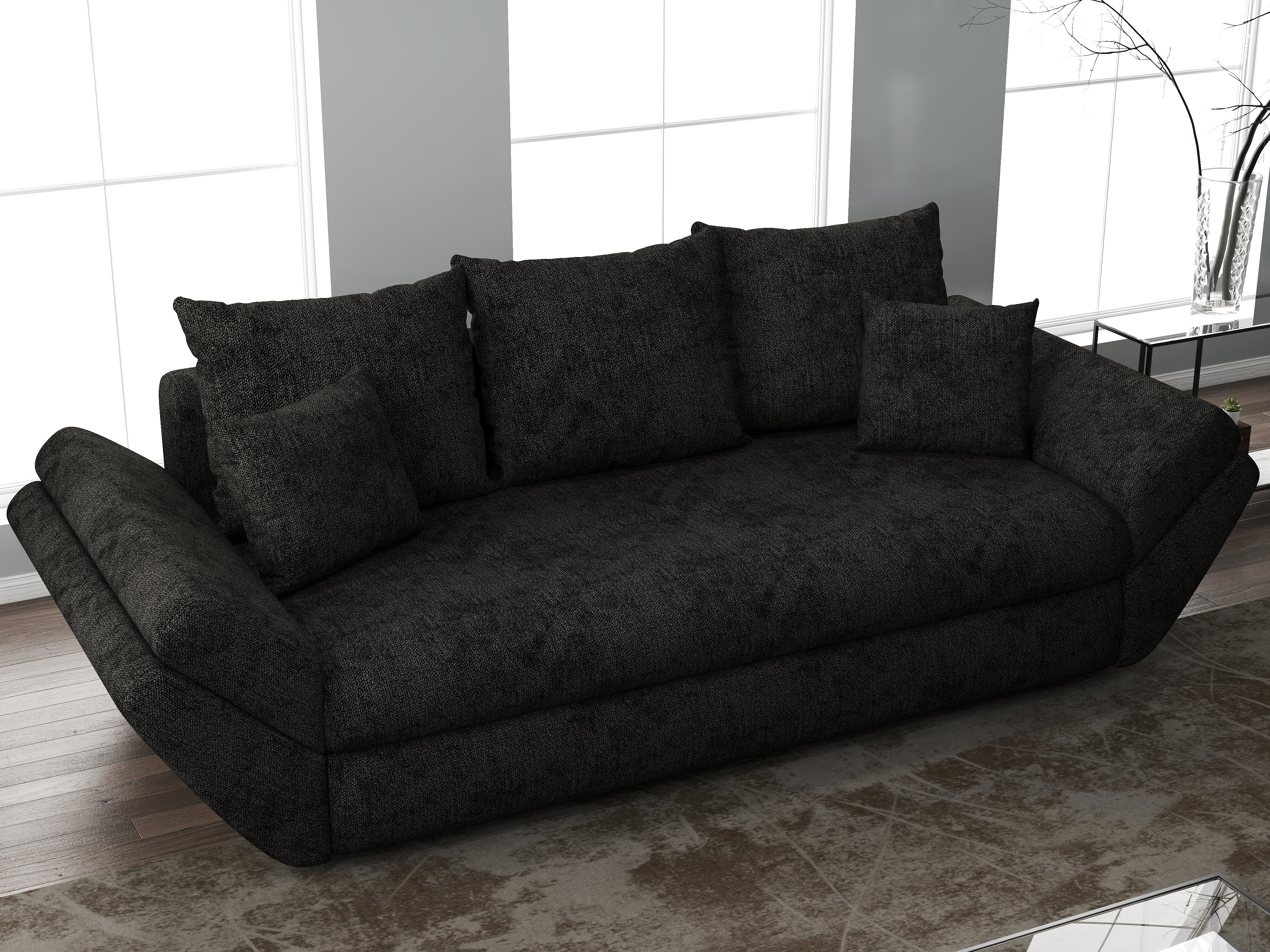 Canapea extensibilă dumonde cu ladă de depozitare si sezut confortabil din spuma HR, Loana Enjoy Black 250x100 cm Fabrica