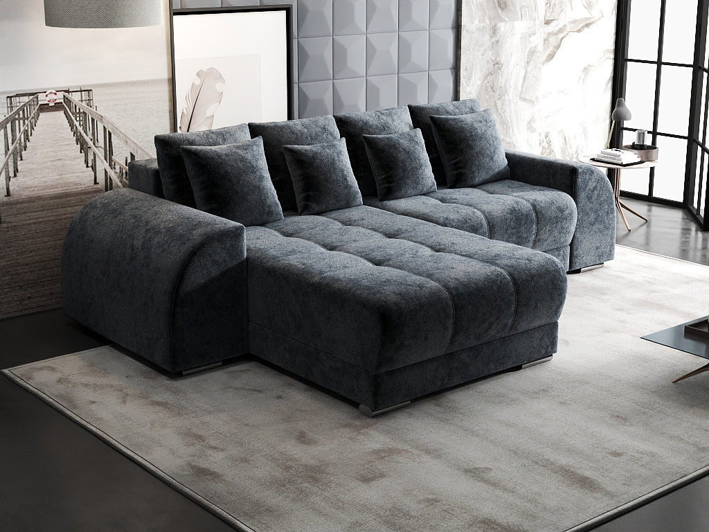 Colțar extensibil dumonde cu ladă de depozitare si sezut confortabil din spuma HR, Verona Euphoria Grafit 290x185 cm Fabrica