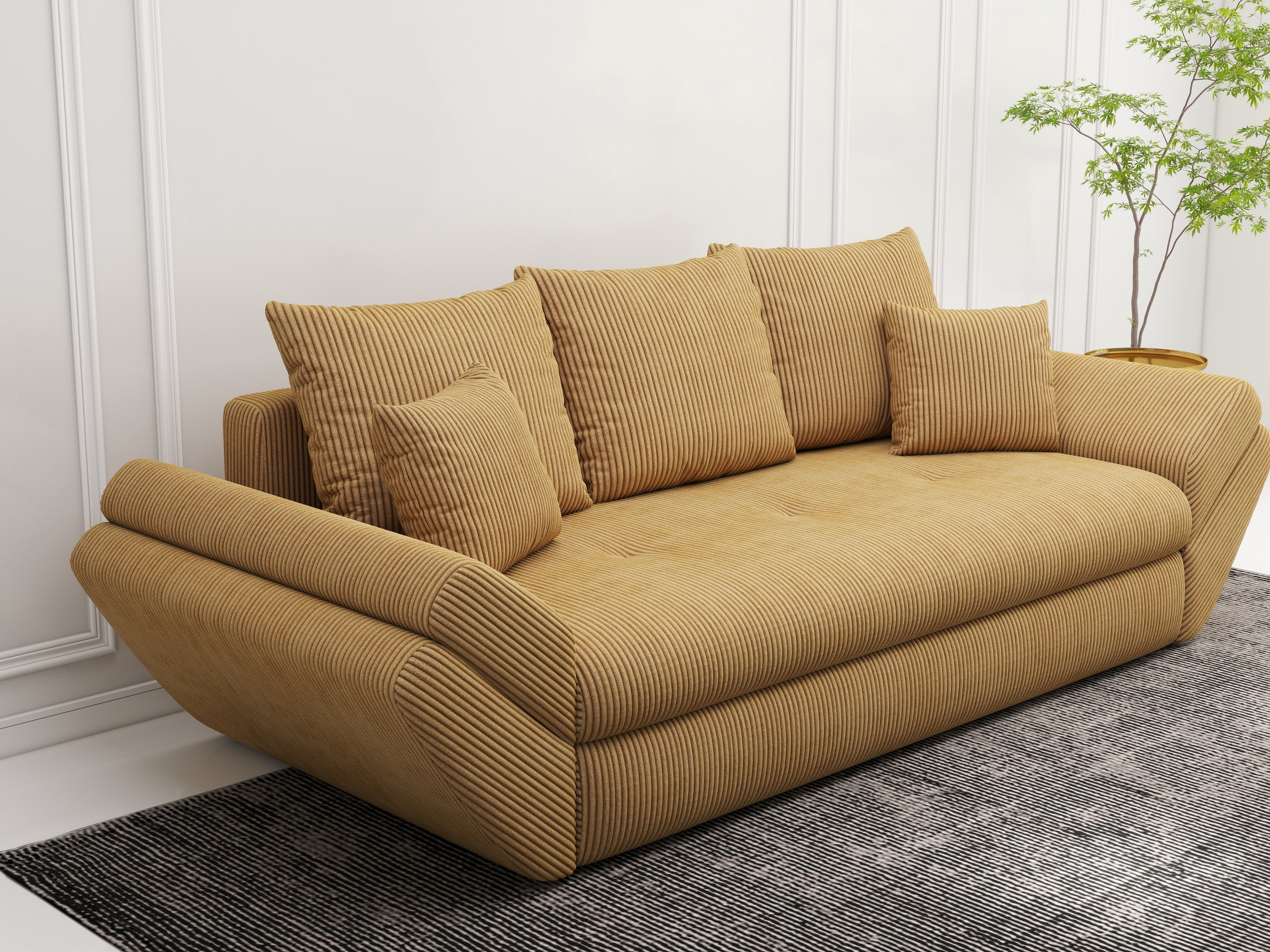 Canapea extensibilă dumonde cu ladă de depozitare si sezut confortabil din spuma HR, Loana Zoom Mustar 250x100 cm Fabrica
