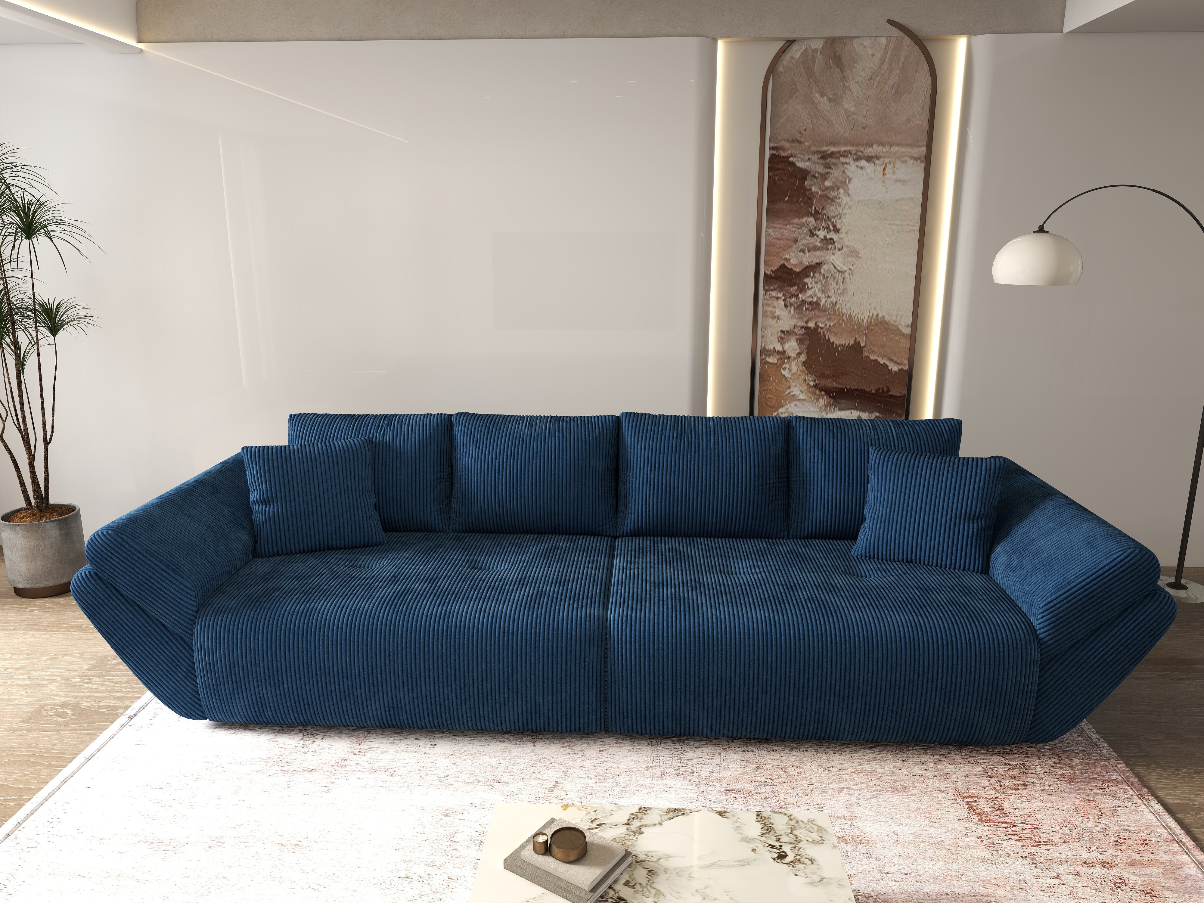 Canapea extensibilă dumonde cu ladă de depozitare si sezut confortabil din spuma HR, Berlin Zoom Blue 300x100 cm Fabrica
