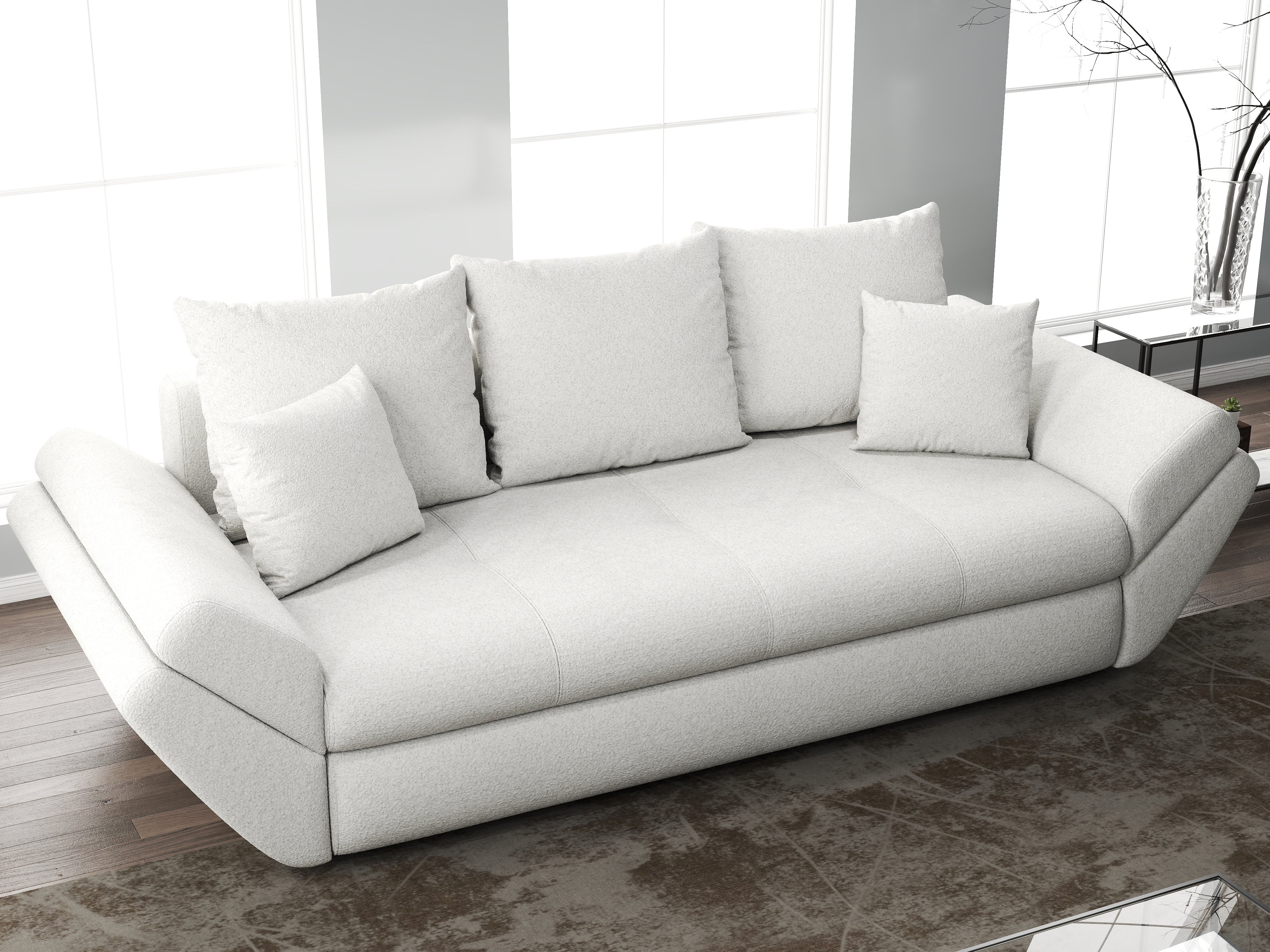 Canapea extensibilă dumonde cu ladă de depozitare si sezut confortabil din spuma HR, Loana Euphoria Ivory 250x100 cm Fabrica