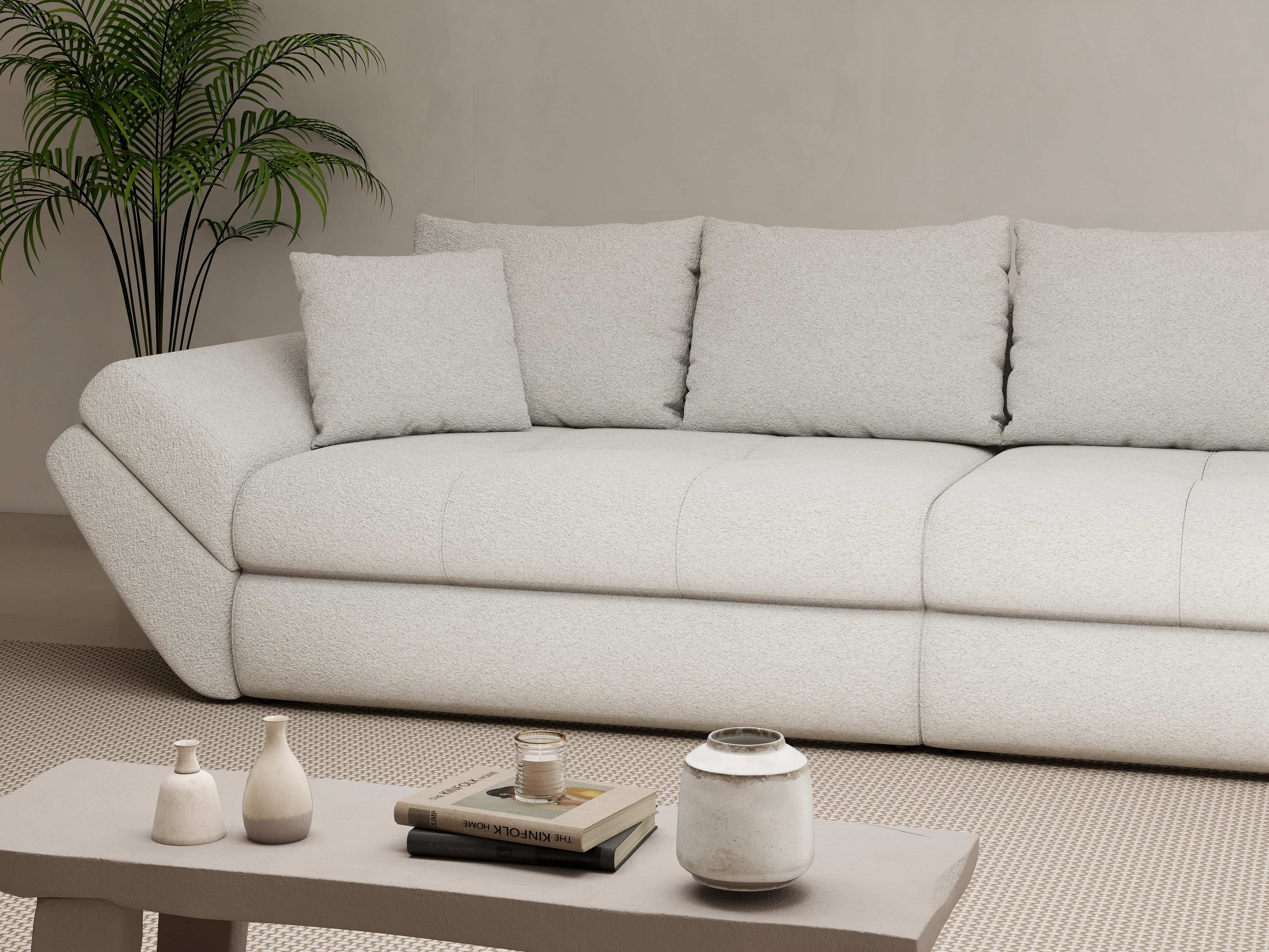 Canapea extensibilă dumonde cu ladă de depozitare si sezut confortabil din spuma HR, Loana Euphoria Ivory 300x100 cm Fabrica