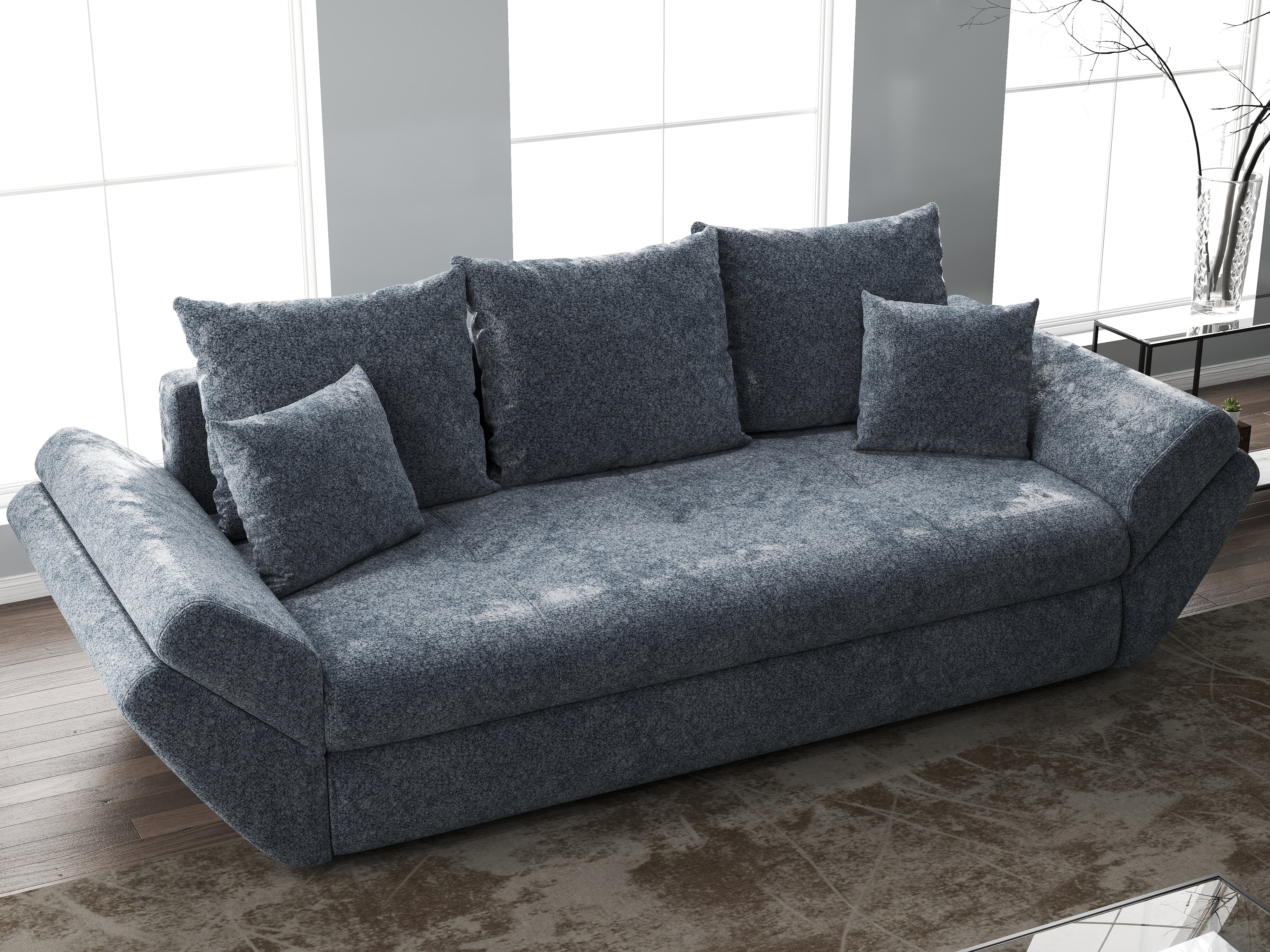 Canapea extensibilă dumonde cu ladă de depozitare si sezut confortabil din spuma HR, Loana Euphoria Grafit 250x100 cm Fabrica