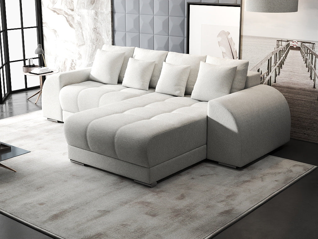 Colțar extensibil dumonde cu ladă de depozitare si sezut confortabil din spuma HR, Verona Euphoria Ivory II 290x185 cm Fabrica