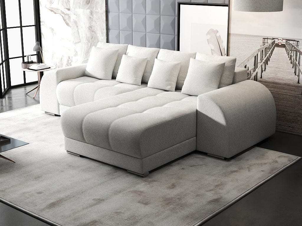 Colțar extensibil dumonde cu ladă de depozitare si sezut confortabil din spuma HR, Verona Euphoria Ivory II 290x185 cm Fabrica