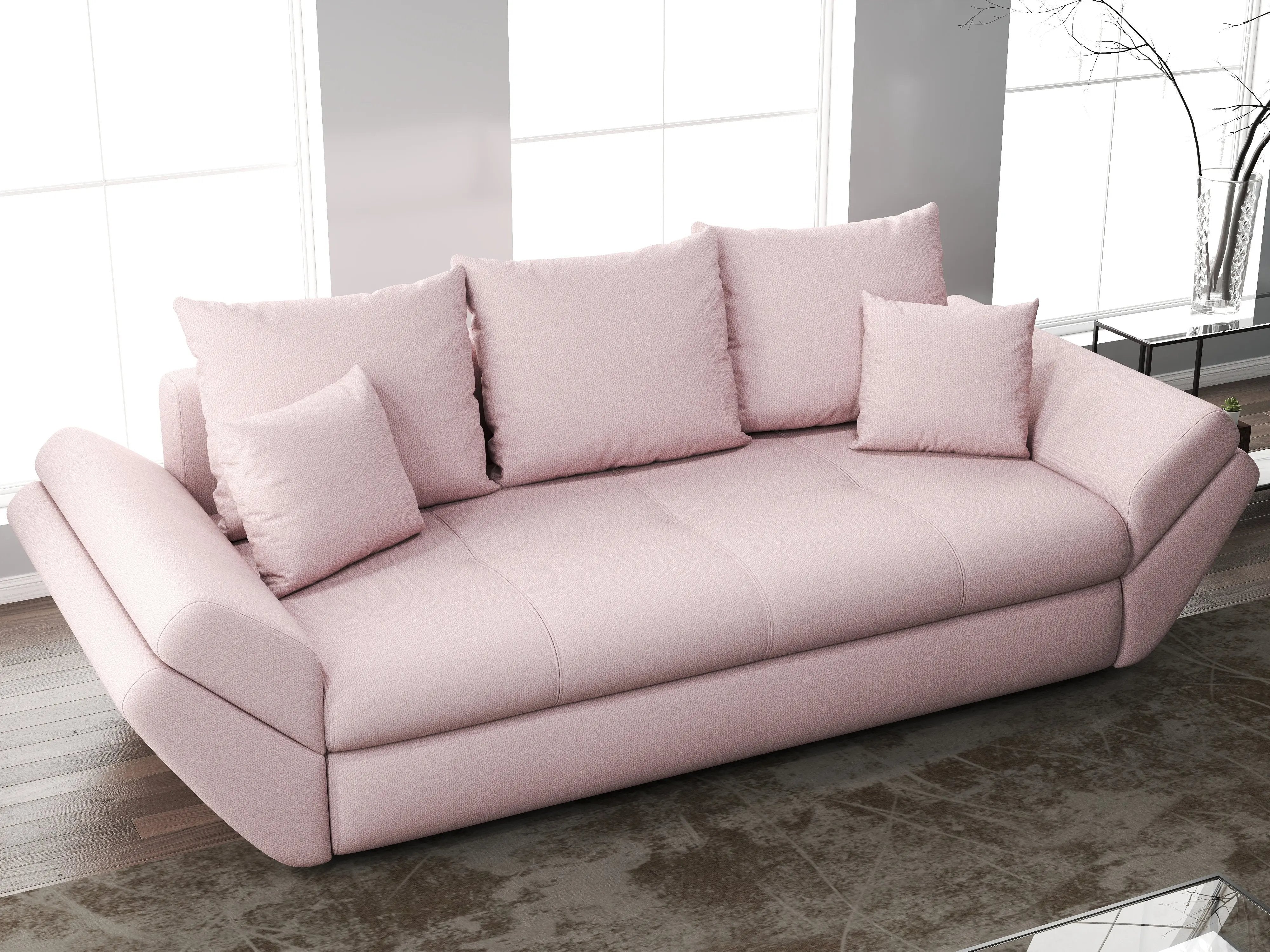 Canapea extensibilă dumonde cu ladă de depozitare si sezut confortabil din spuma HR, Loana Enjoy Flamingo 250x100 cm Fabrica