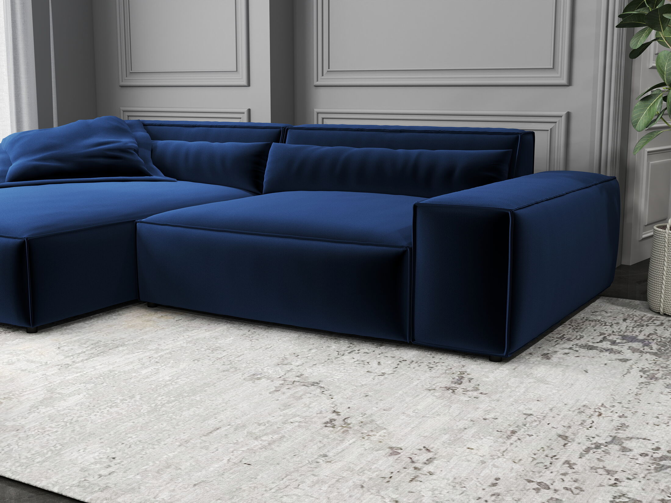 Colțar dumonde cu șezut confortabil din spumă HR, Marvelo Royal Albastru Navy 264x175 cm