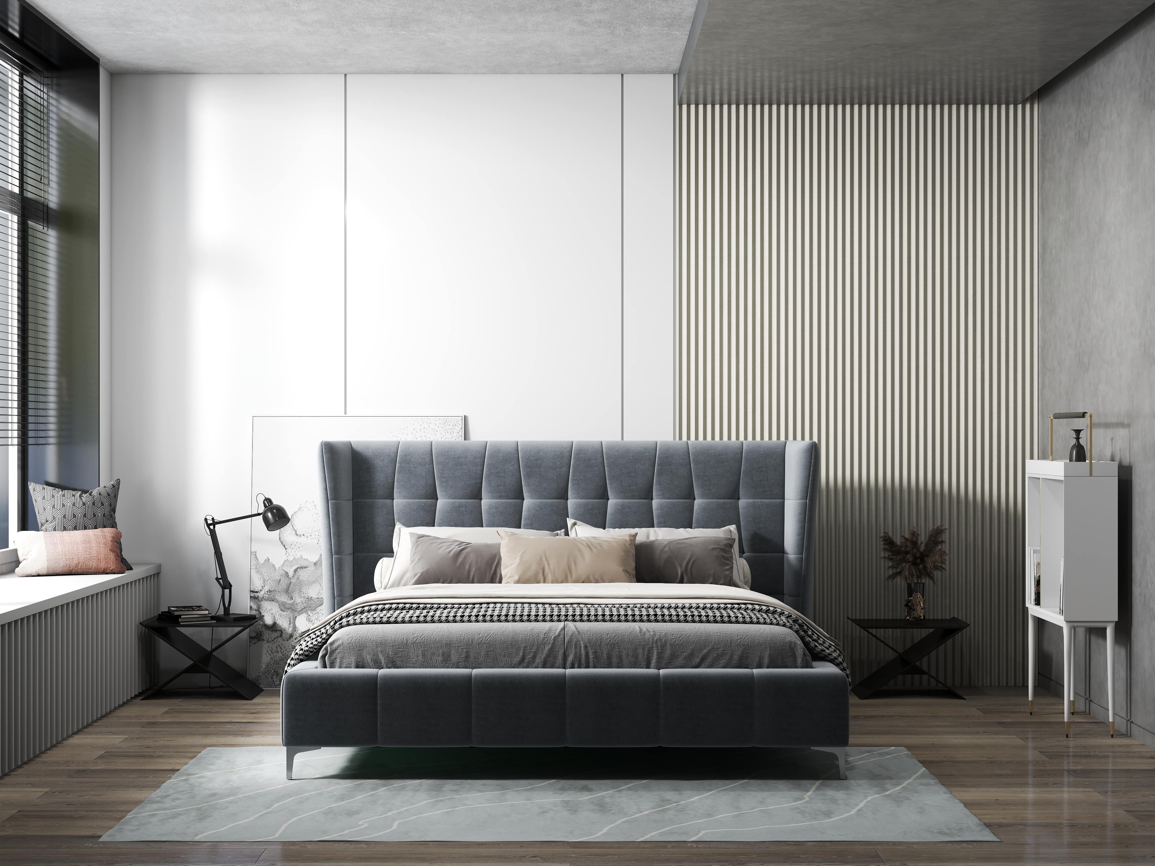 Pat dormitor dumonde, tapitat Gri, Bellagio 180x200 cm, somiera fixa inclusa WLS