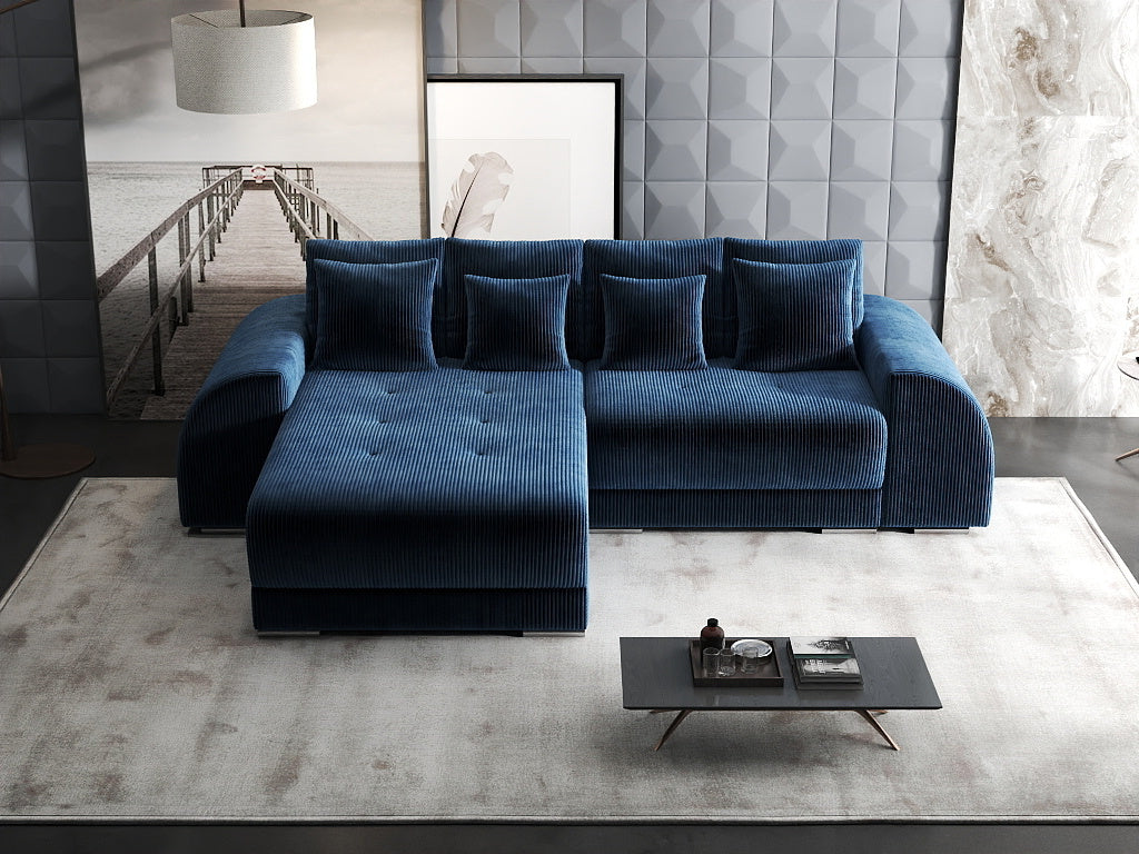 Colțar extensibil dumonde cu ladă de depozitare si sezut confortabil din spuma HR, Verona Zoom Albastru 290x185 cm Fabrica