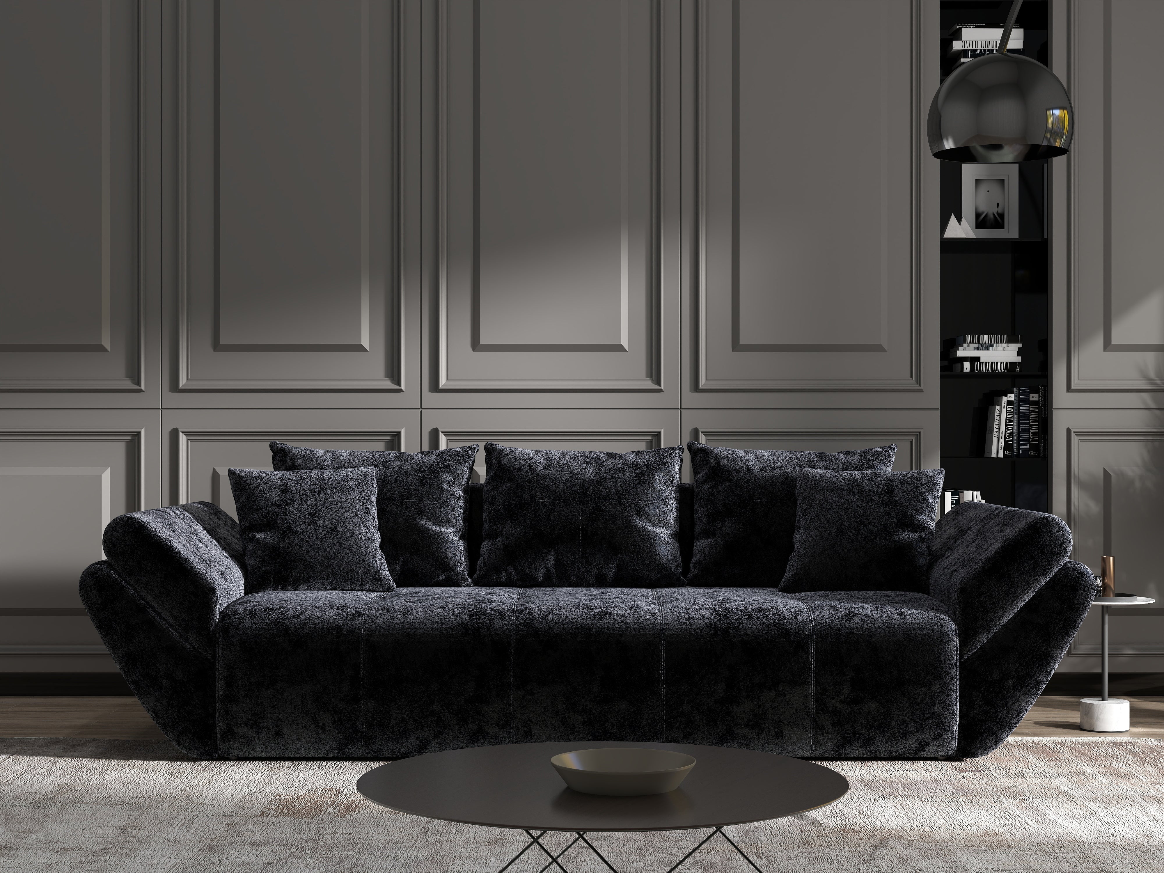 Canapea extensibilă dumonde cu ladă de depozitare si sezut confortabil din spuma HR, Berlin Euphoria Black 250x100 cm Fabrica