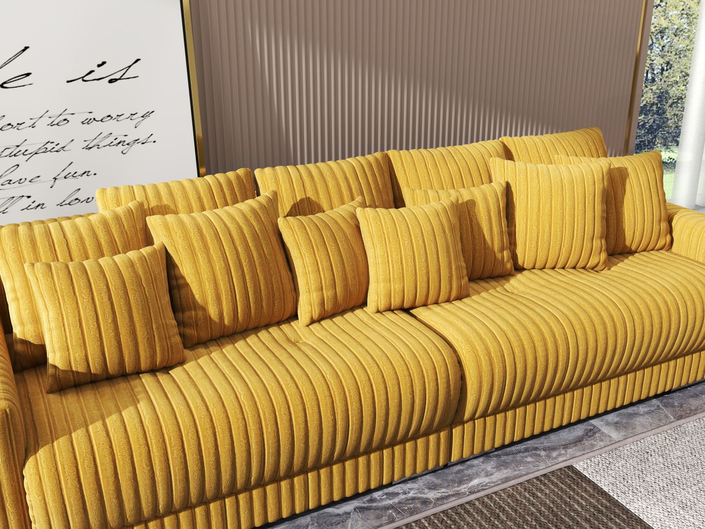 Canapea extensibilă dumonde cu 2 lăzi de depozitare si sezut confortabil din spuma HR, Verona Ambiance Mustar 310x100 cm Fabrica