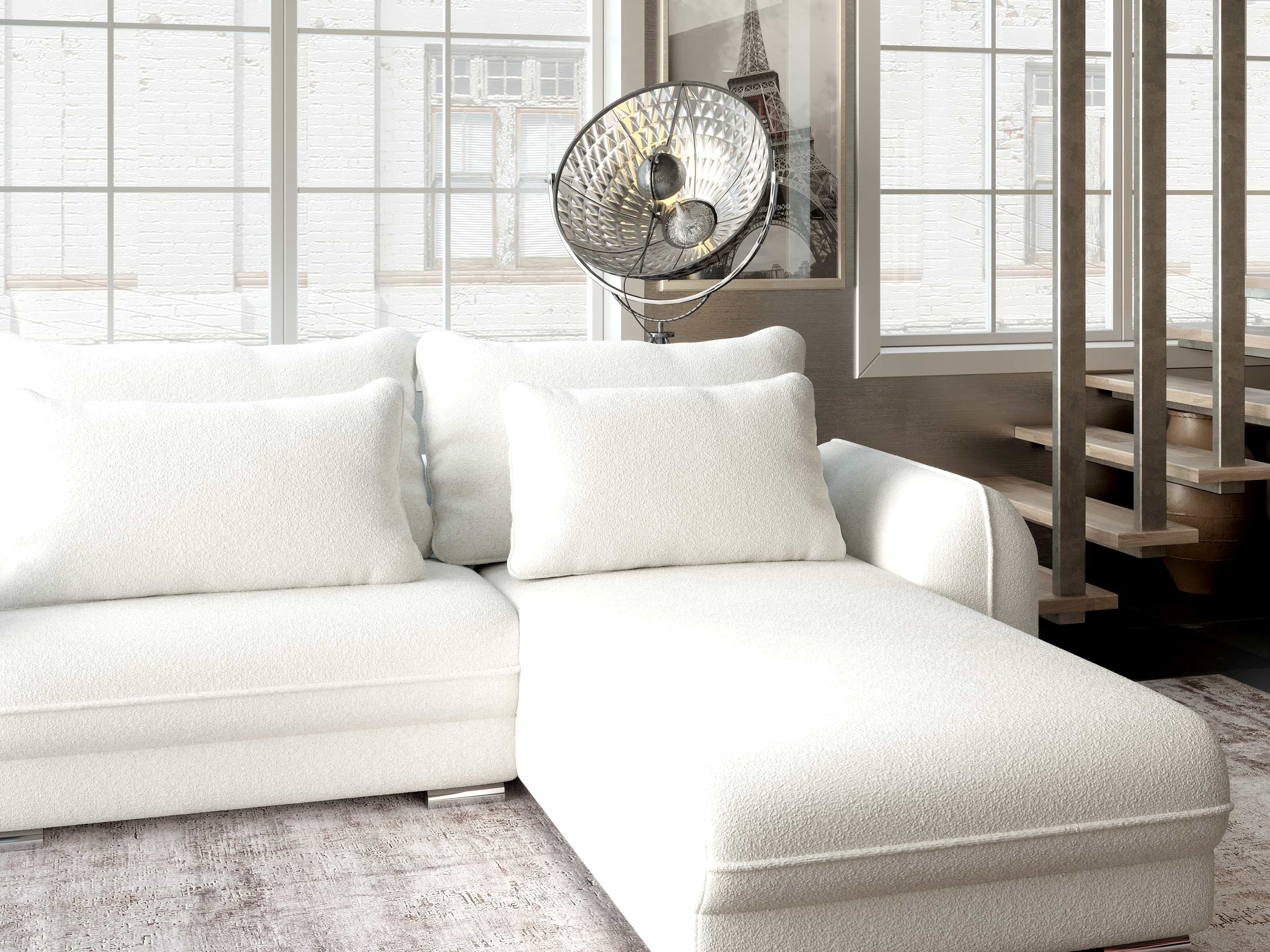 Colțar extensibil dumonde cu ladă de depozitare si sezut confortabil din spuma HR, Denver Euphoria Ivory 275x185 cm II Fabrica