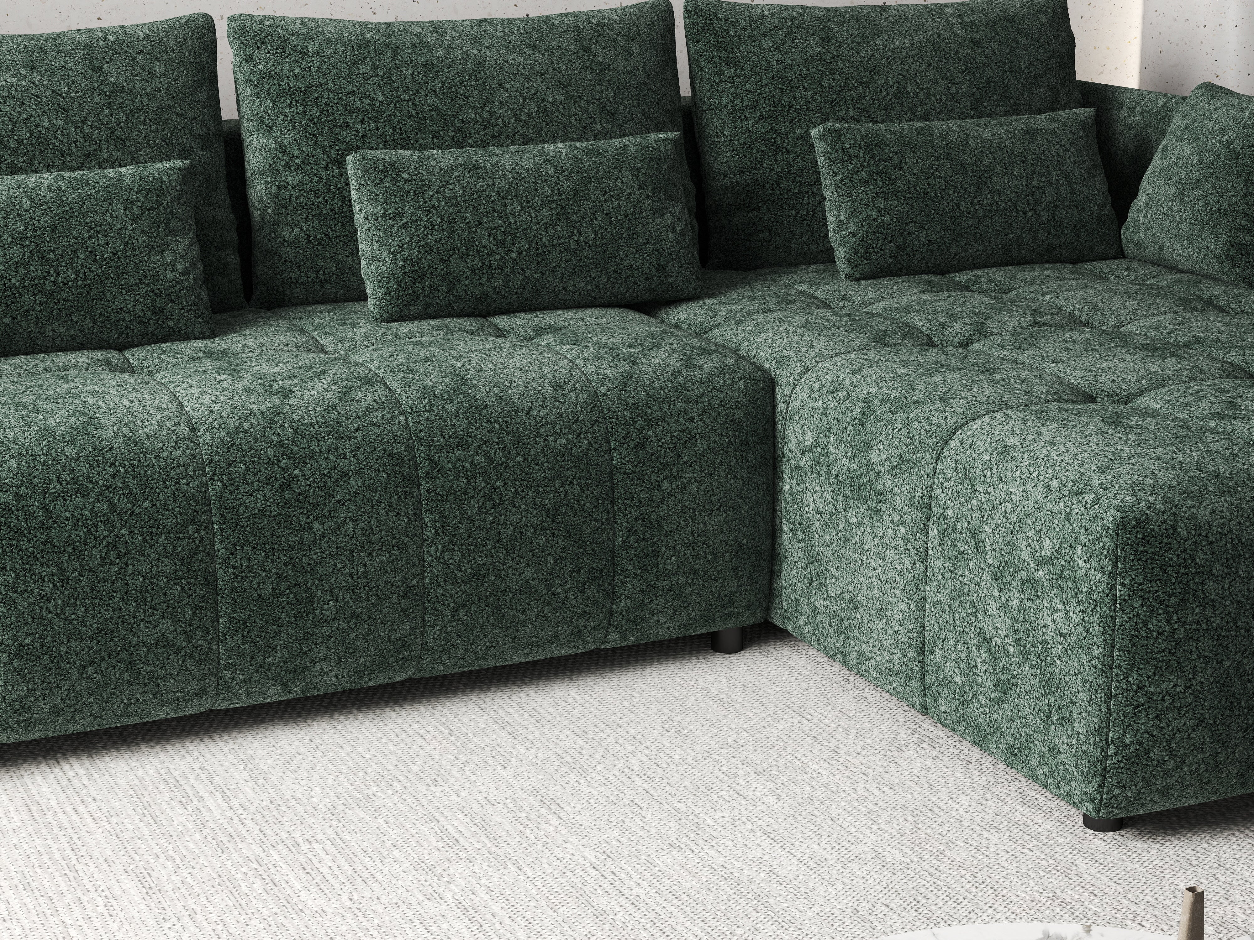 Colțar extensibil dumonde cu ladă de depozitare si sezut confortabil din spuma HR, Malta Euphoria Green 235x185 cm Fabrica