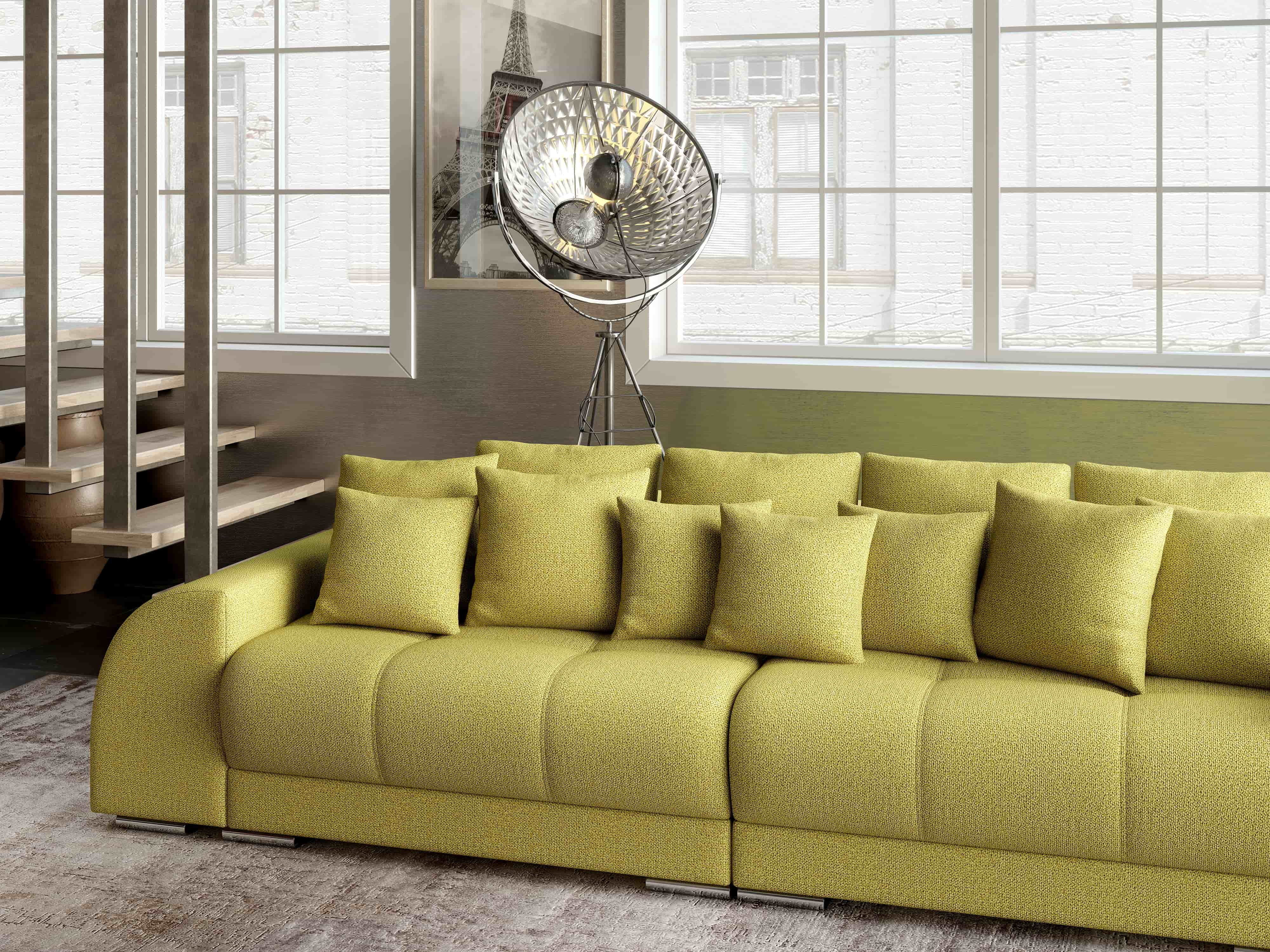 Canapea extensibilă dumonde cu 2 lăzi de depozitare si sezut confortabil din spuma HR, Big Sofa Verona Green Lux 310x100 cm Fabrica