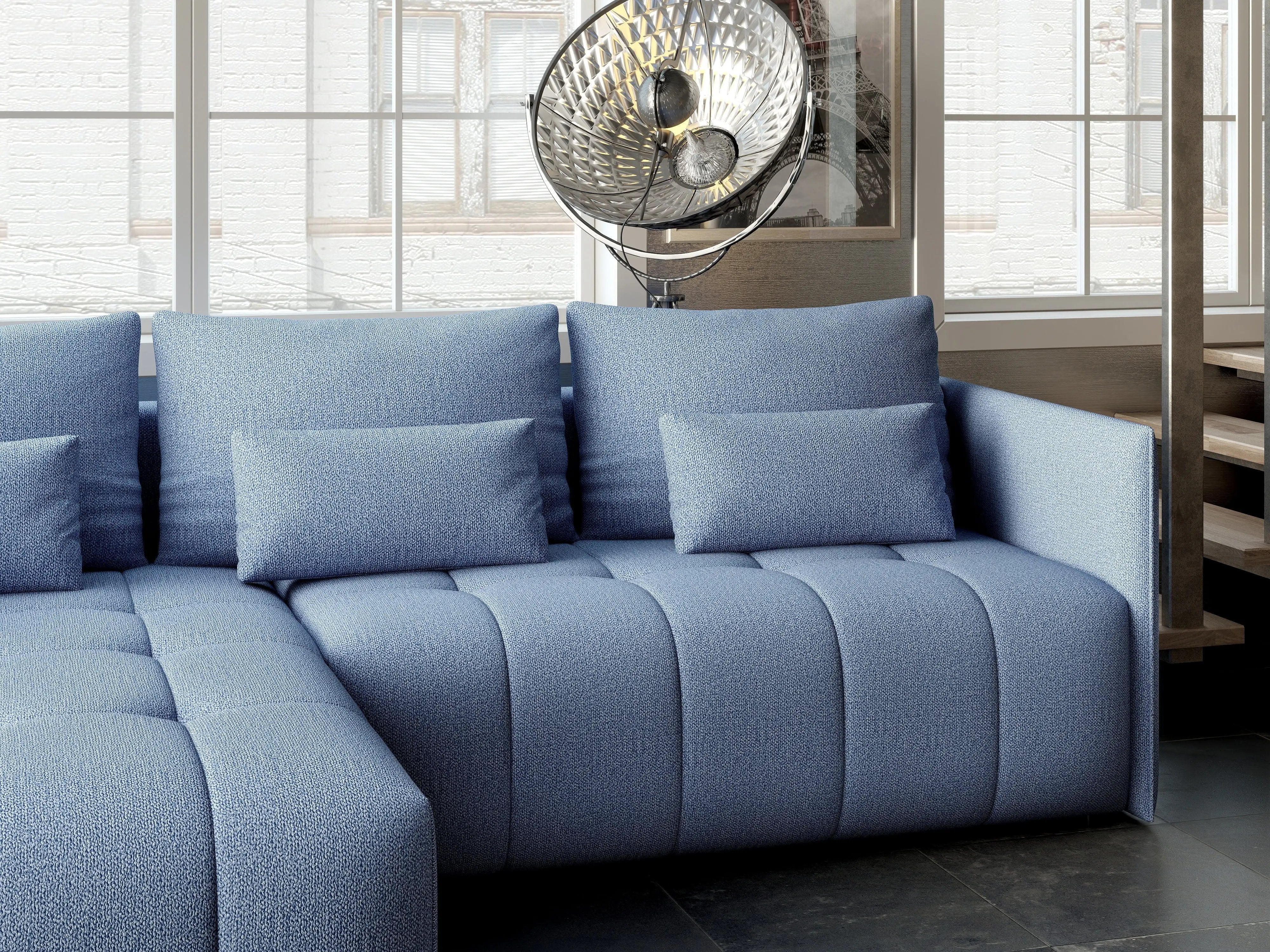 Colțar extensibil dumonde cu ladă de depozitare si sezut confortabil din spuma HR, Malta Enjoy Blue 235x185 cm Fabrica