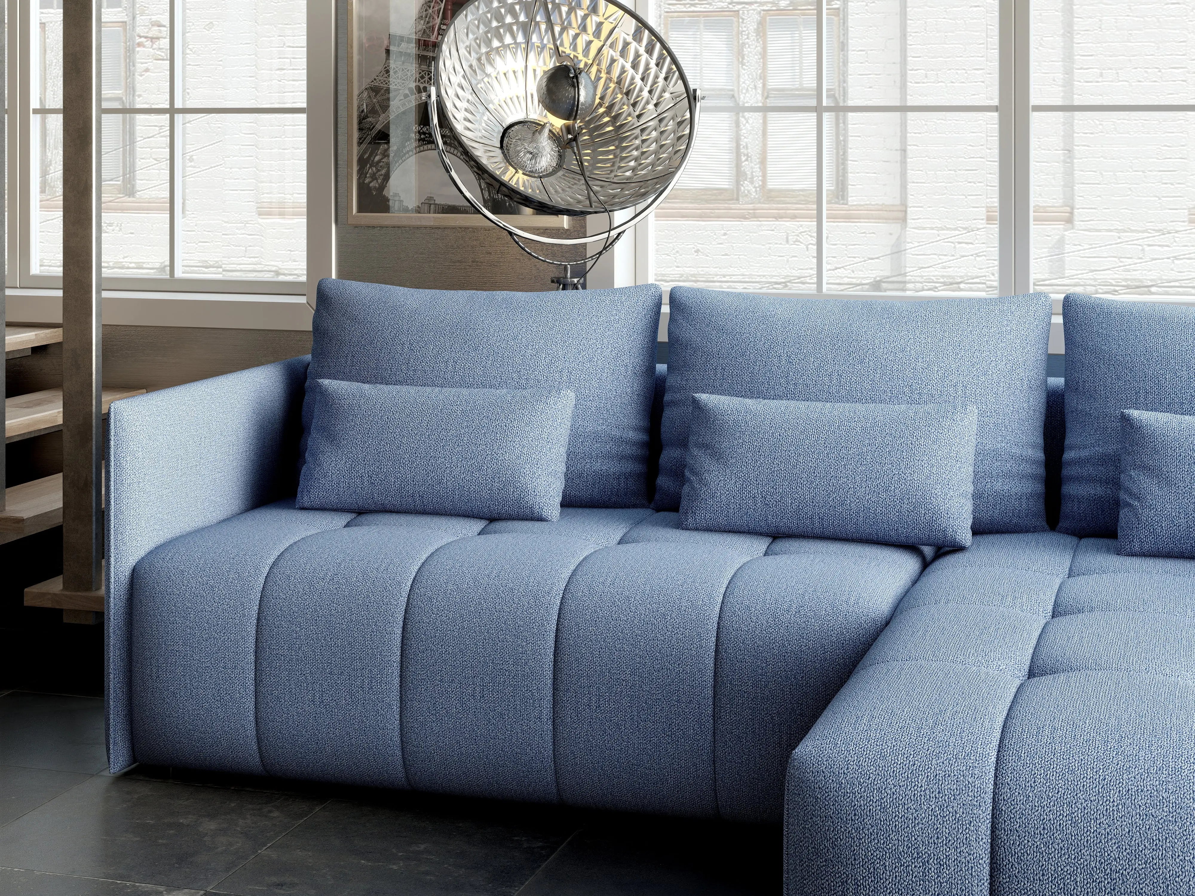 Colțar extensibil dumonde cu ladă de depozitare si sezut confortabil din spuma HR, Malta Blue II 235x185 cm Fabrica