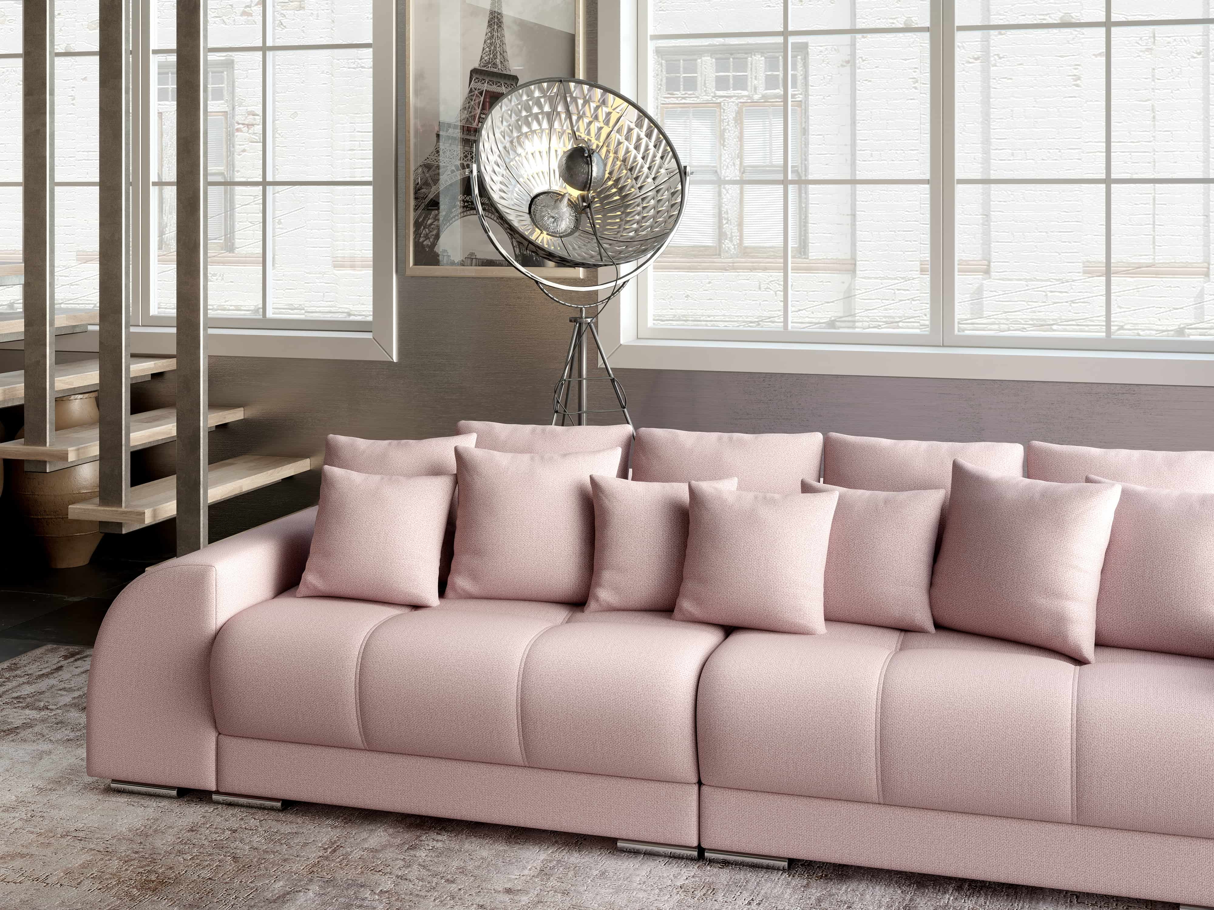 Canapea extensibilă dumonde cu 2 lăzi de depozitare si sezut confortabil din spuma HR, Verona Enjoy Flamingo 310x100 cm Fabrica