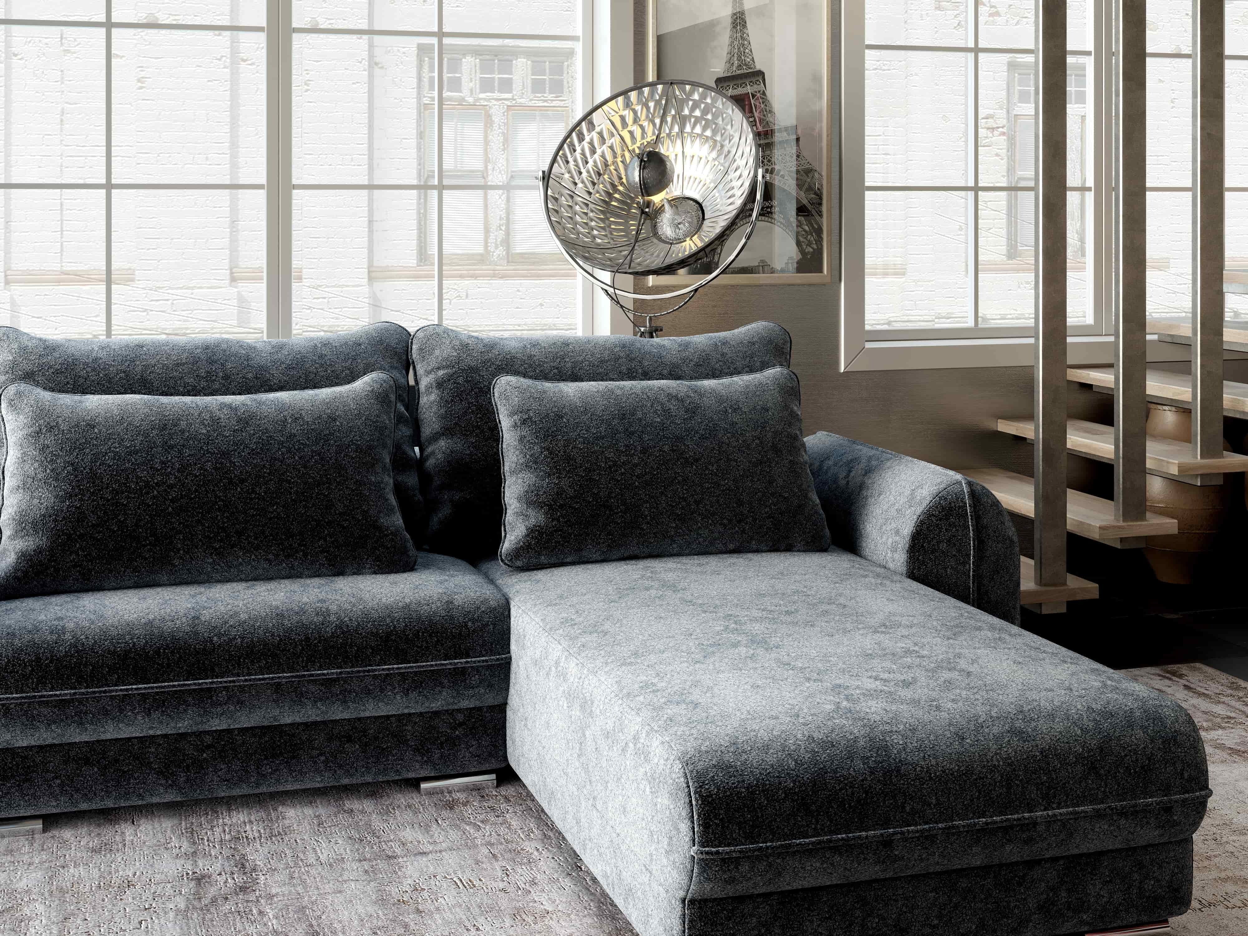 Colțar extensibil dumonde cu ladă de depozitare si sezut confortabil din spuma HR, Denver Euphoria Grafit 275x185 cm II Fabrica