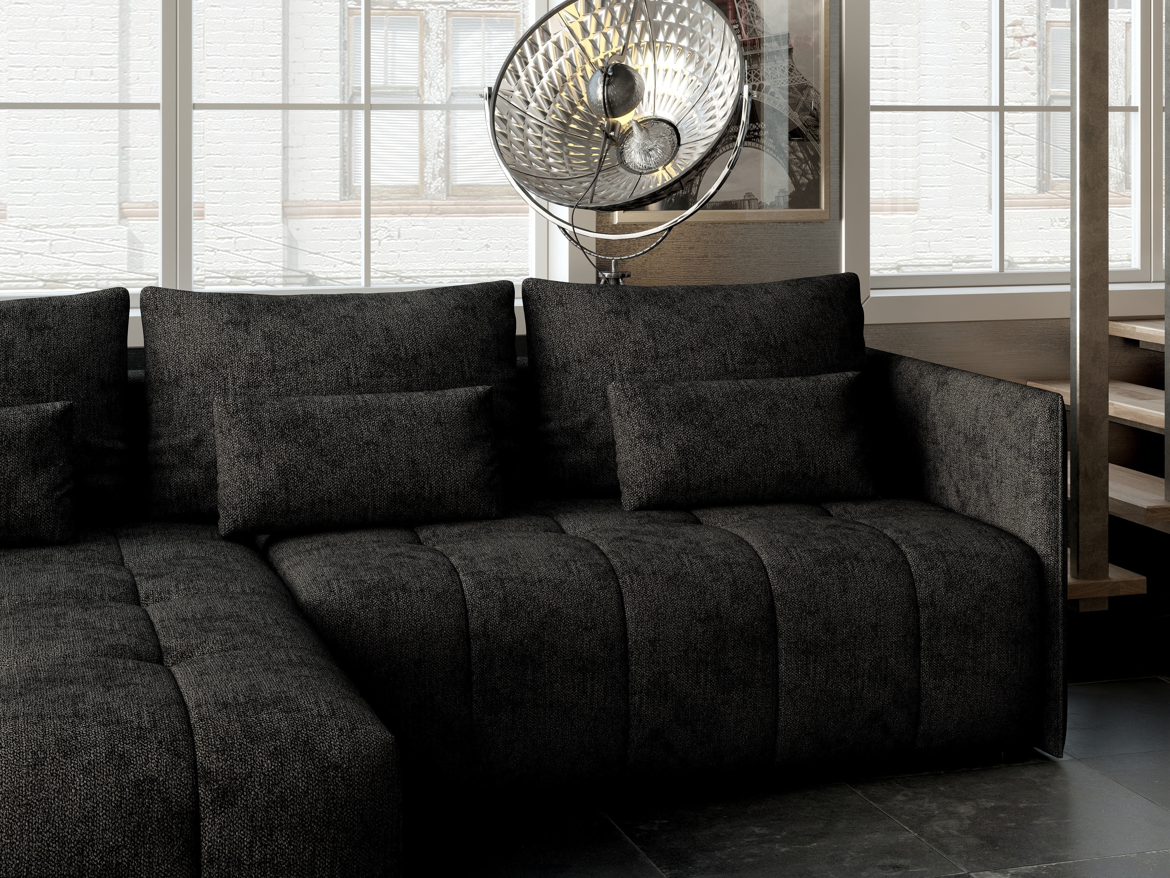 Colțar extensibil dumonde cu ladă de depozitare si sezut confortabil din spuma HR, Malta Enjoy Black 235x185 cm Fabrica