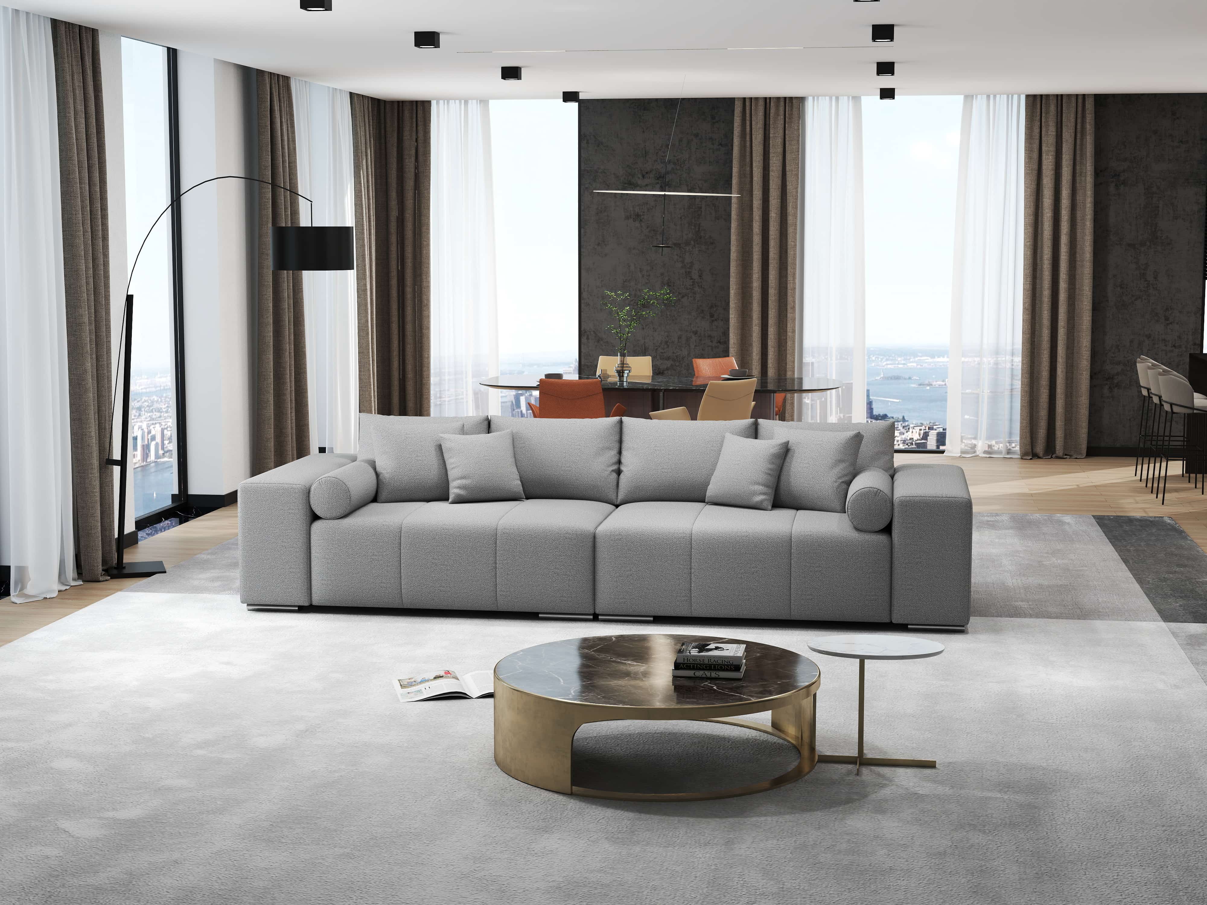 Canapea extensibilă dumonde cu ladă de depozitare si sezut confortabil din spuma HR, Marbela Enjoy Grey XXL 295x100 cm fabrica