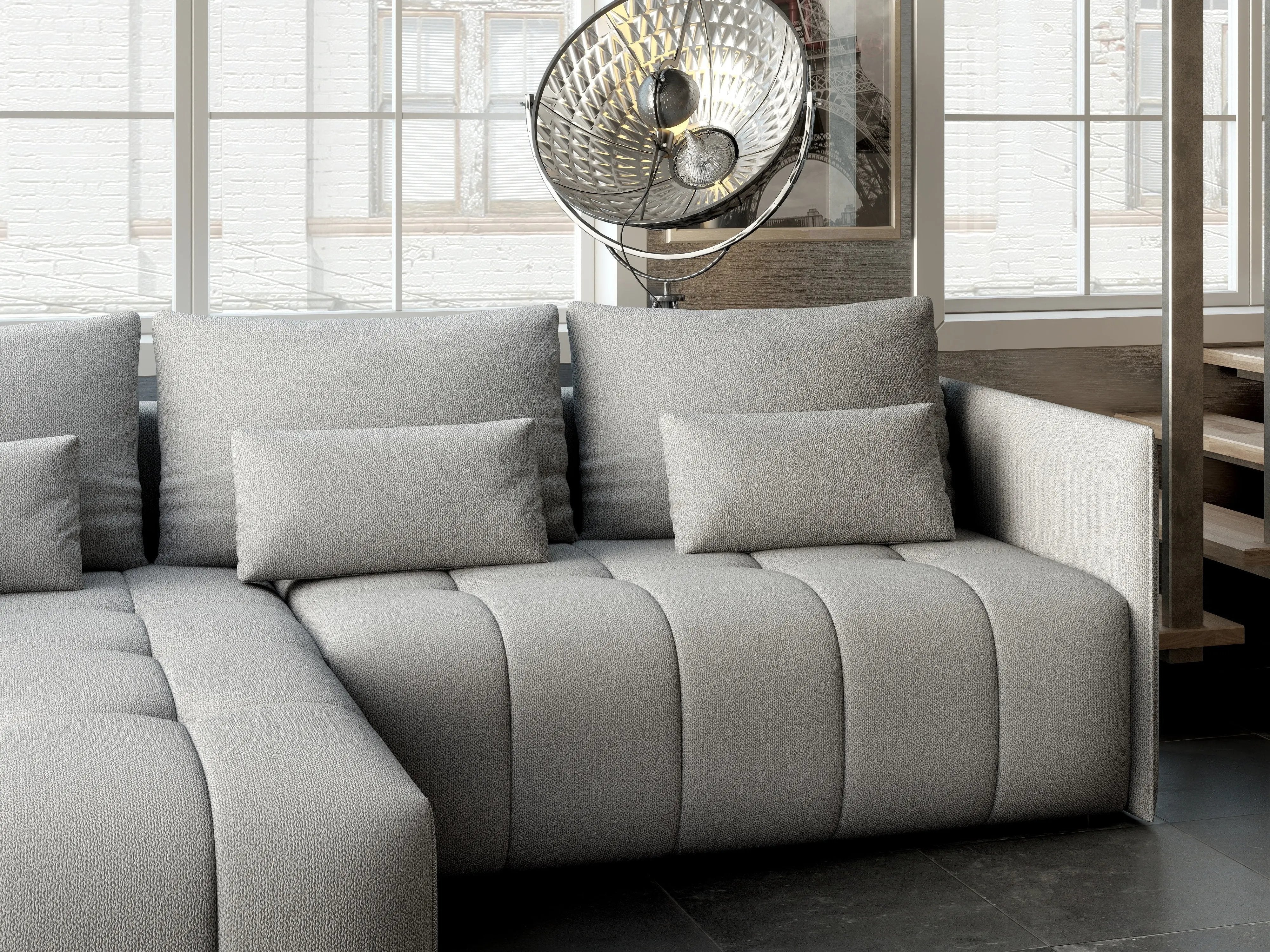 Colțar extensibil dumonde cu ladă de depozitare si sezut confortabil din spuma HR, Malta Enjoy Silver 235x185 cm Fabrica