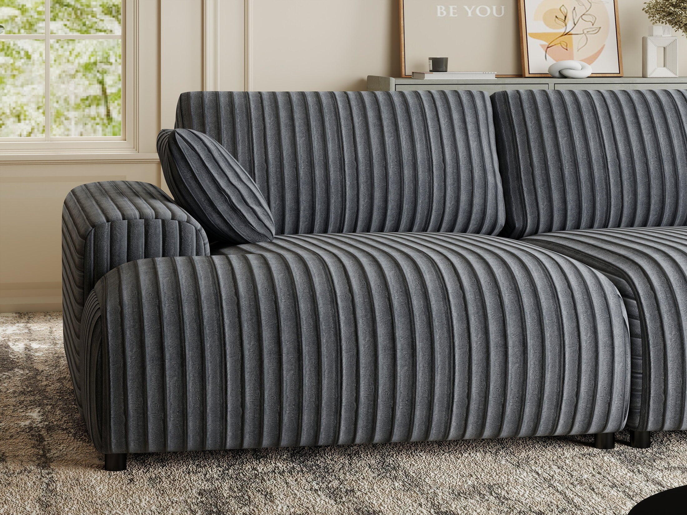 Canapea dumonde cu sezut confortabil din spuma HR, Hudson Ambience Gri 237x144 cm