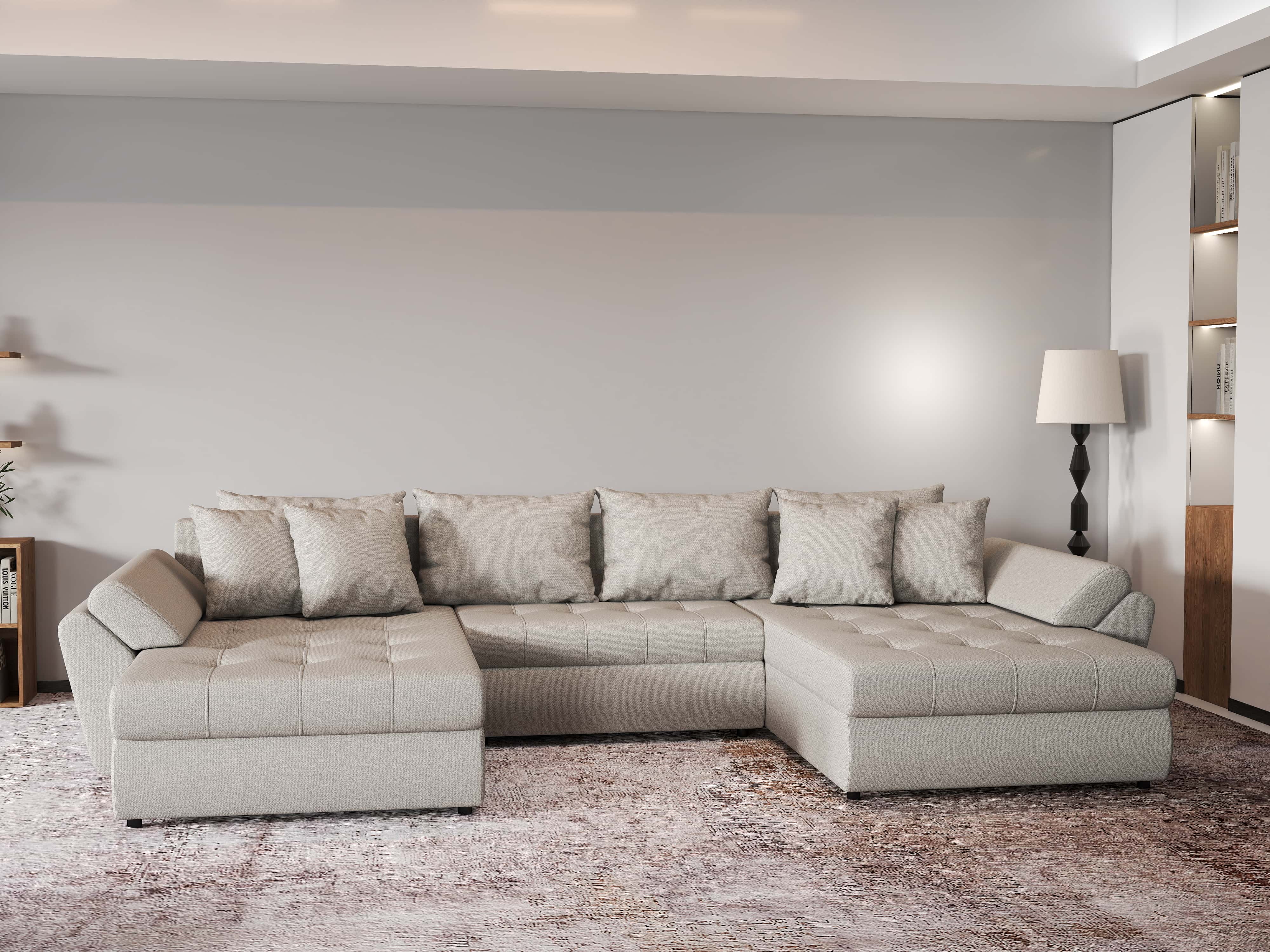 Colțar extensibil dumonde cu ladă de depozitare si sezut confortabil din spuma HR, Loana Bej U 355x185 cm Fabrica