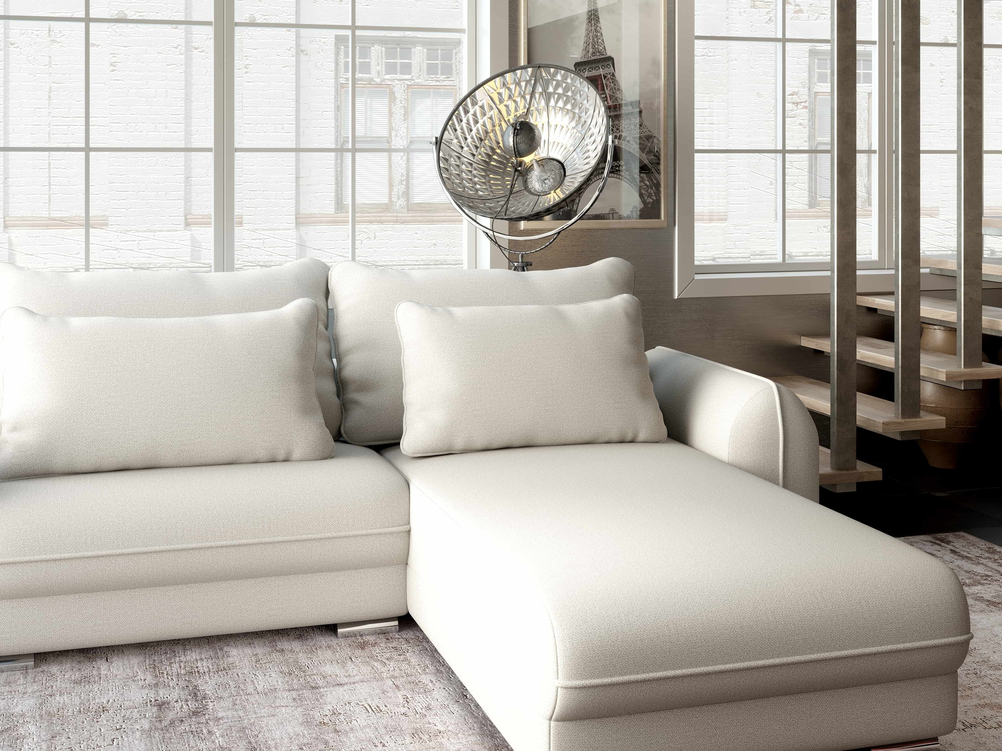 Colțar extensibil dumonde cu ladă de depozitare si sezut confortabil din spuma HR, Denver Enjoy Bej 275x185 cm II Fabrica