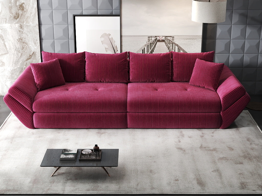 Canapea extensibilă dumonde cu ladă de depozitare si sezut confortabil din spuma HR, Loana Zoom Rosu 300x100 cm Fabrica