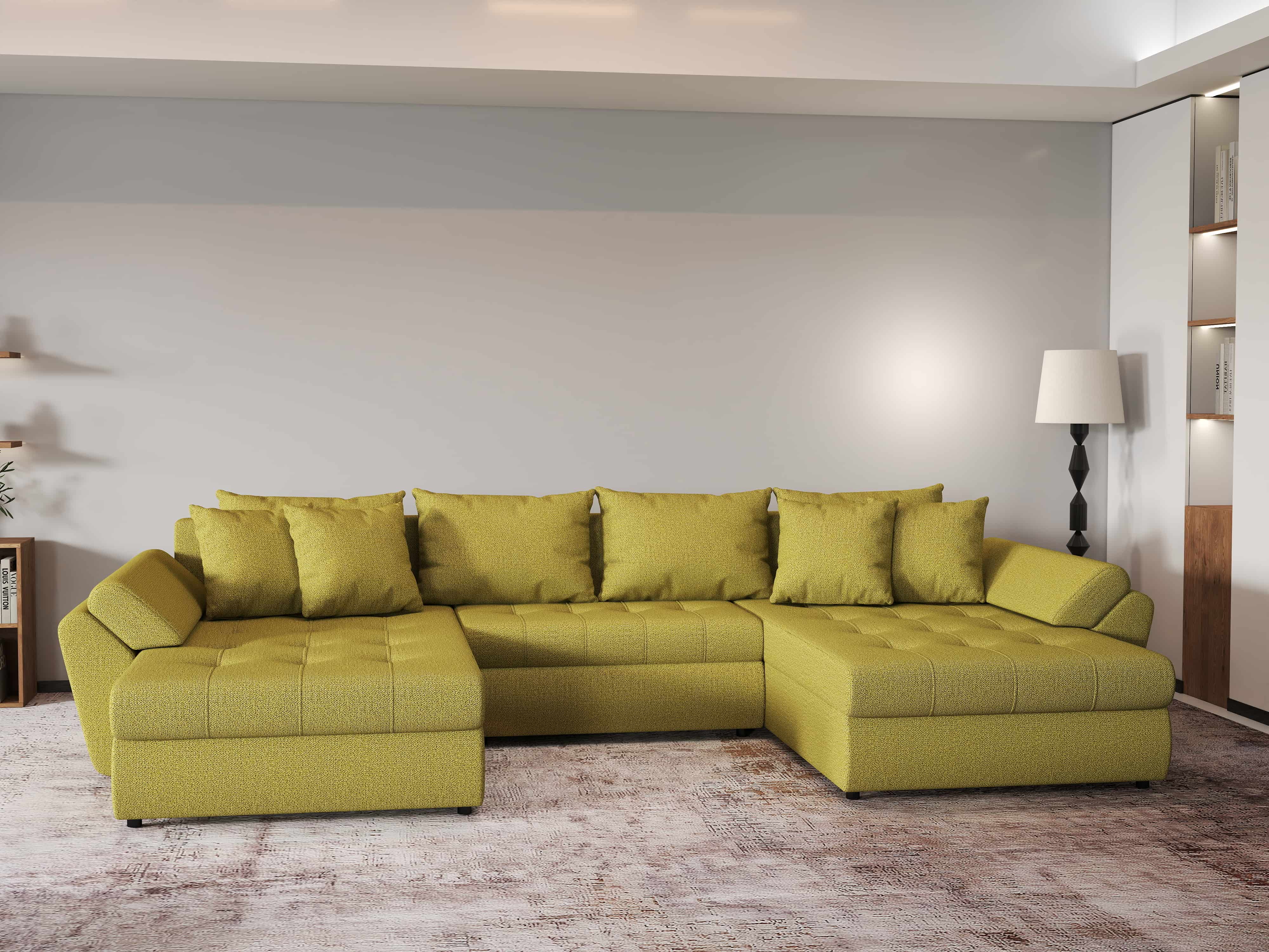 Colțar extensibil dumonde cu ladă de depozitare si sezut confortabil din spuma HR, Loana U Green Lux 355x185 cm Fabrica