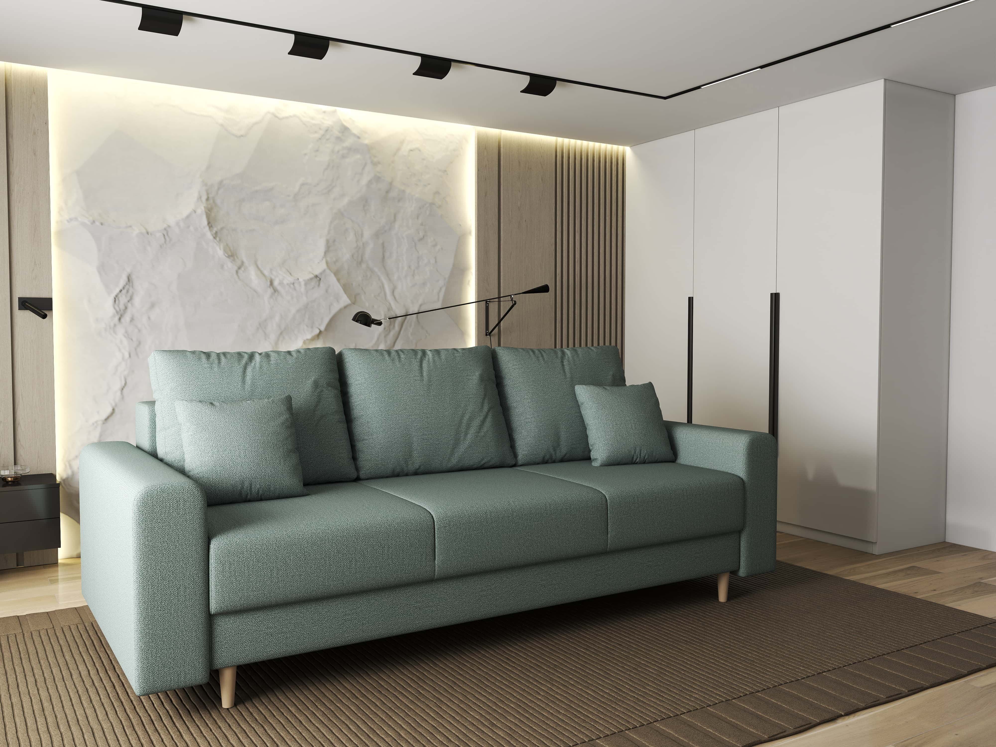 Canapea extensibilă dumonde cu ladă de depozitare si sezut confortabil din spuma HR, Kronos Enjoy Mint 210x100 cm fabrica