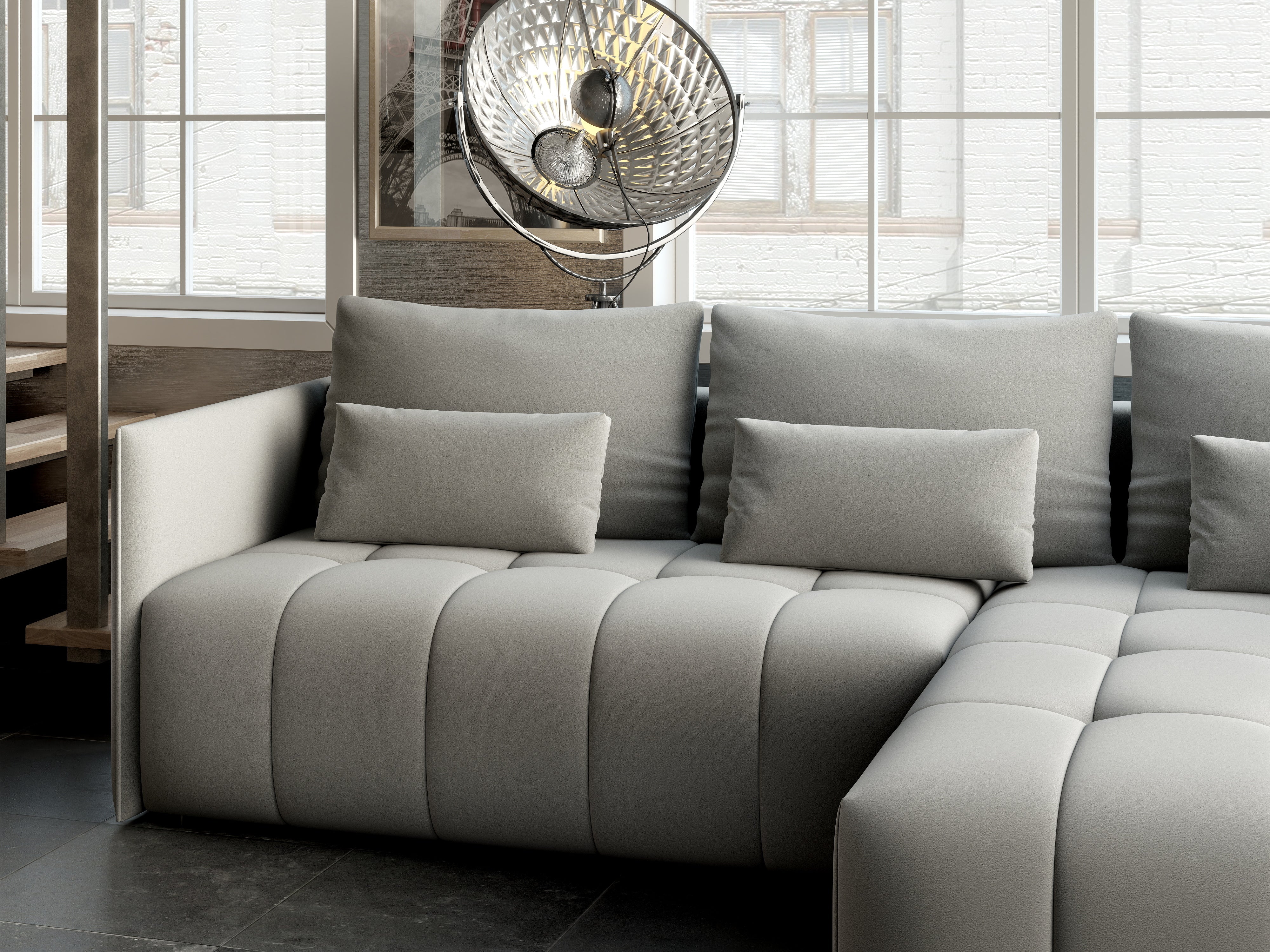 Colțar extensibil dumonde cu ladă de depozitare si sezut confortabil din spuma HR, Malta Royal Grey II 235x185 cm Fabrica