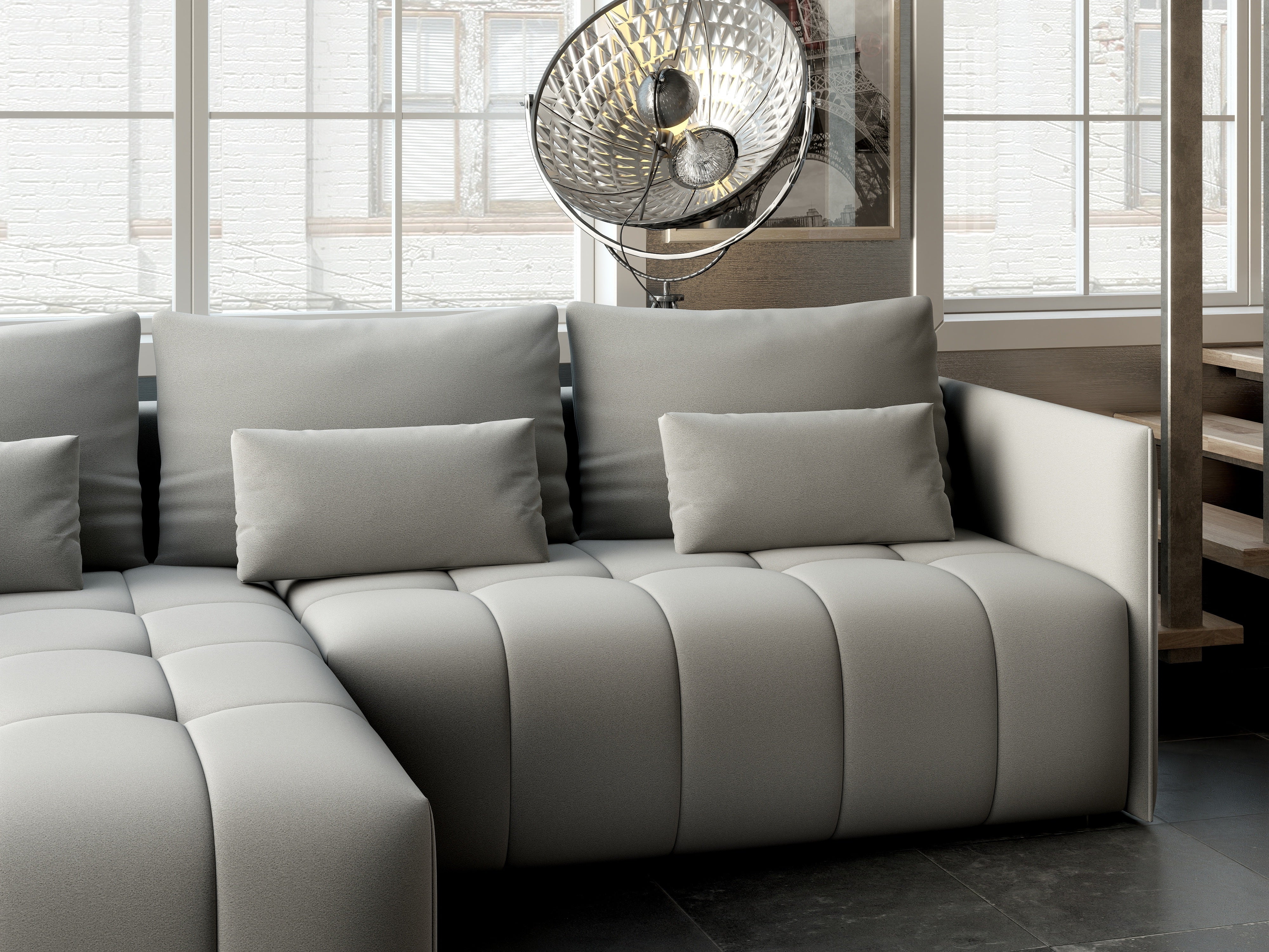 Colțar extensibil dumonde cu ladă de depozitare si sezut confortabil din spuma HR, Malta Royal Grey 235x185 cm Fabrica