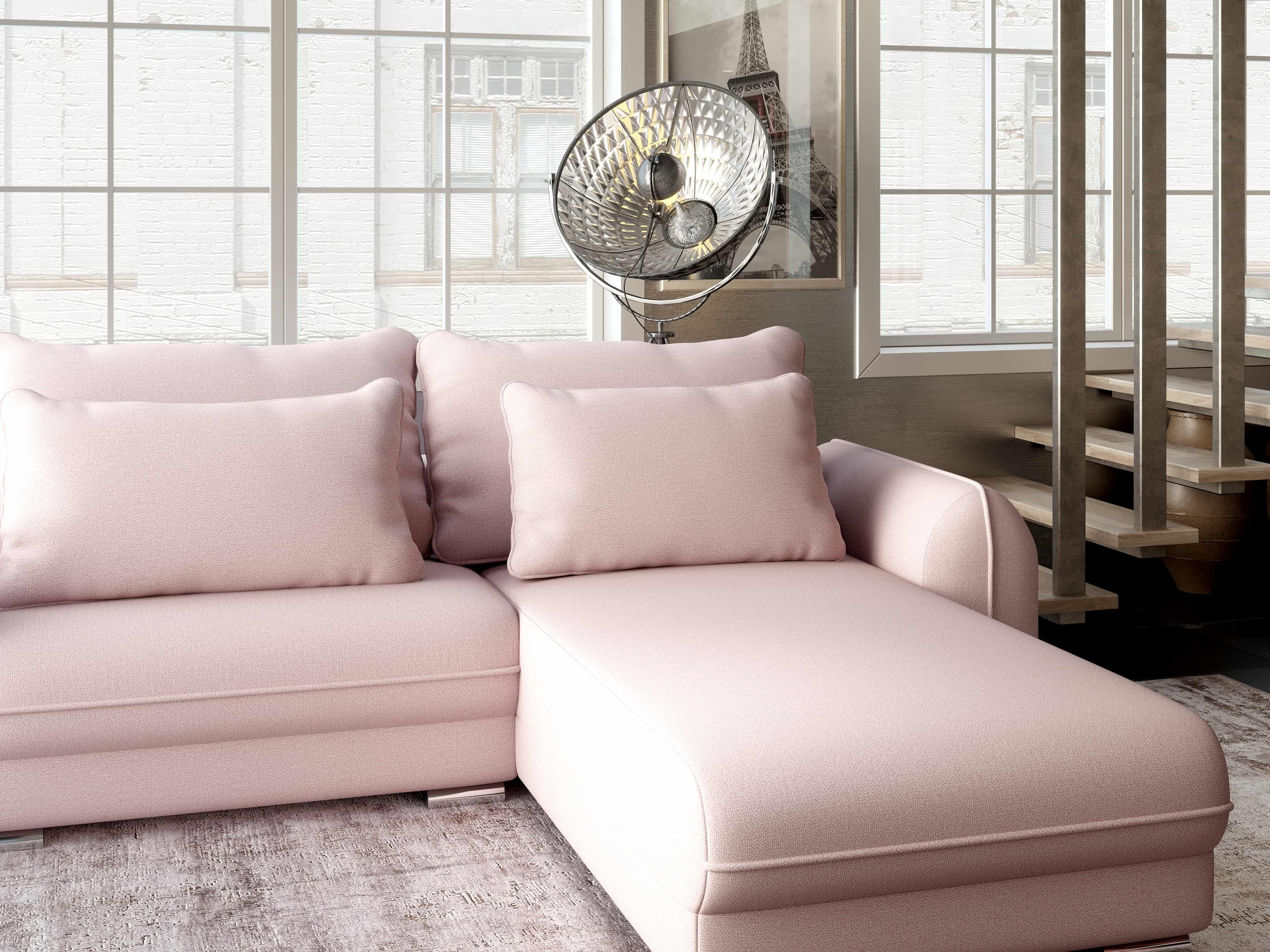 Colțar extensibil dumonde cu ladă de depozitare si sezut confortabil din spuma HR, Denver Enjoy Flamingo 275x185 cm II Fabrica