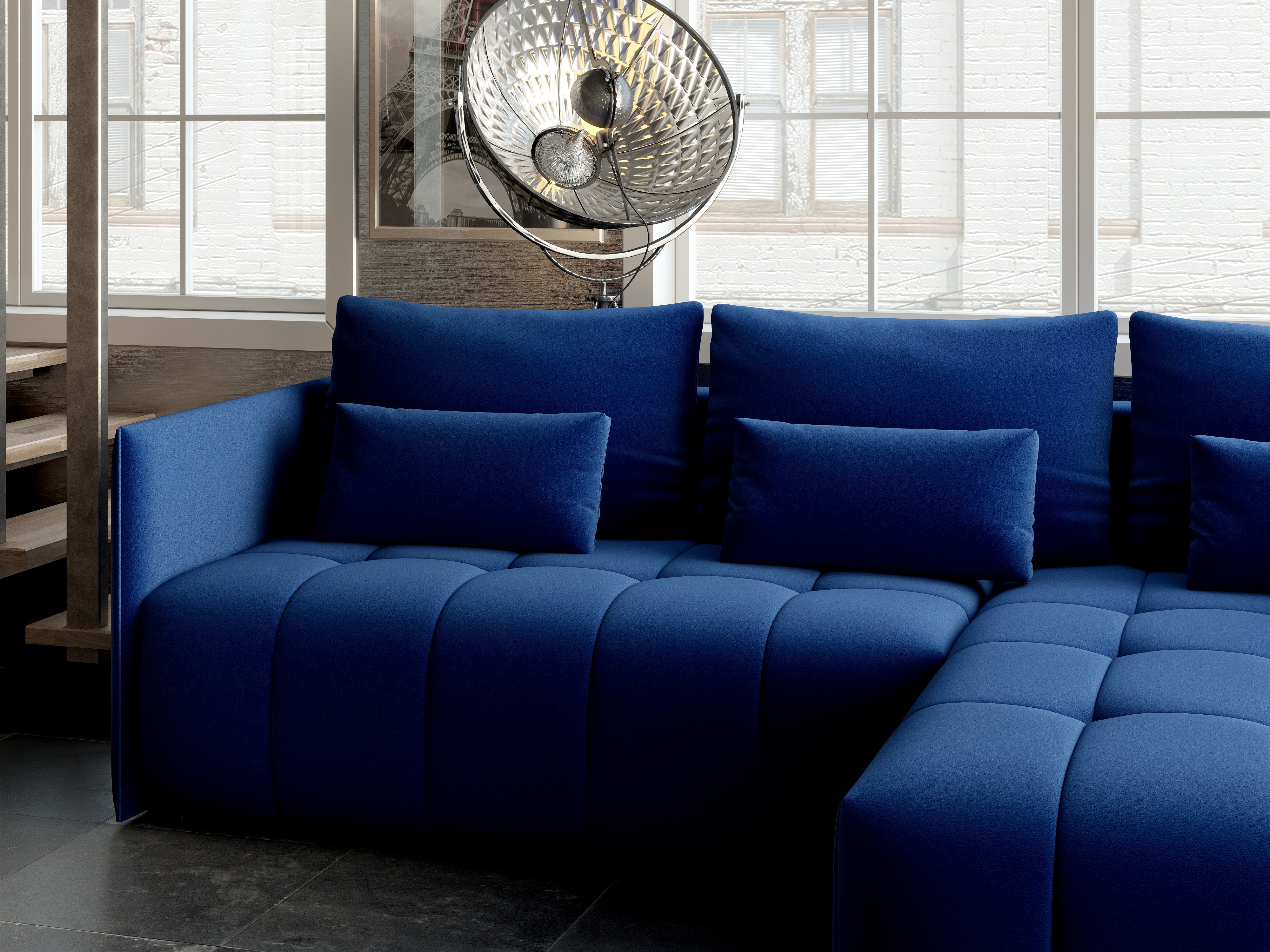Colțar extensibil dumonde cu ladă de depozitare si sezut confortabil din spuma HR, Malta Royal Blue II 235x185 cm Fabrica