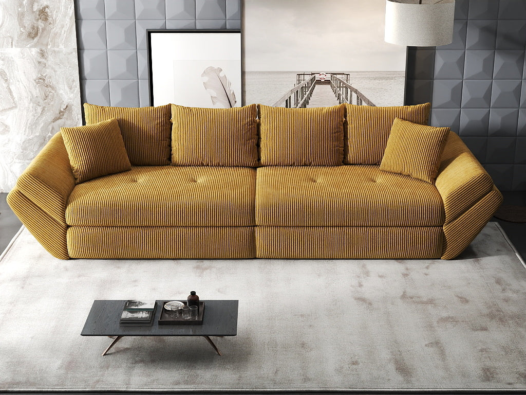 Canapea extensibilă dumonde cu ladă de depozitare si sezut confortabil din spuma HR, Loana Zoom Mustar 300x100 cm Fabrica