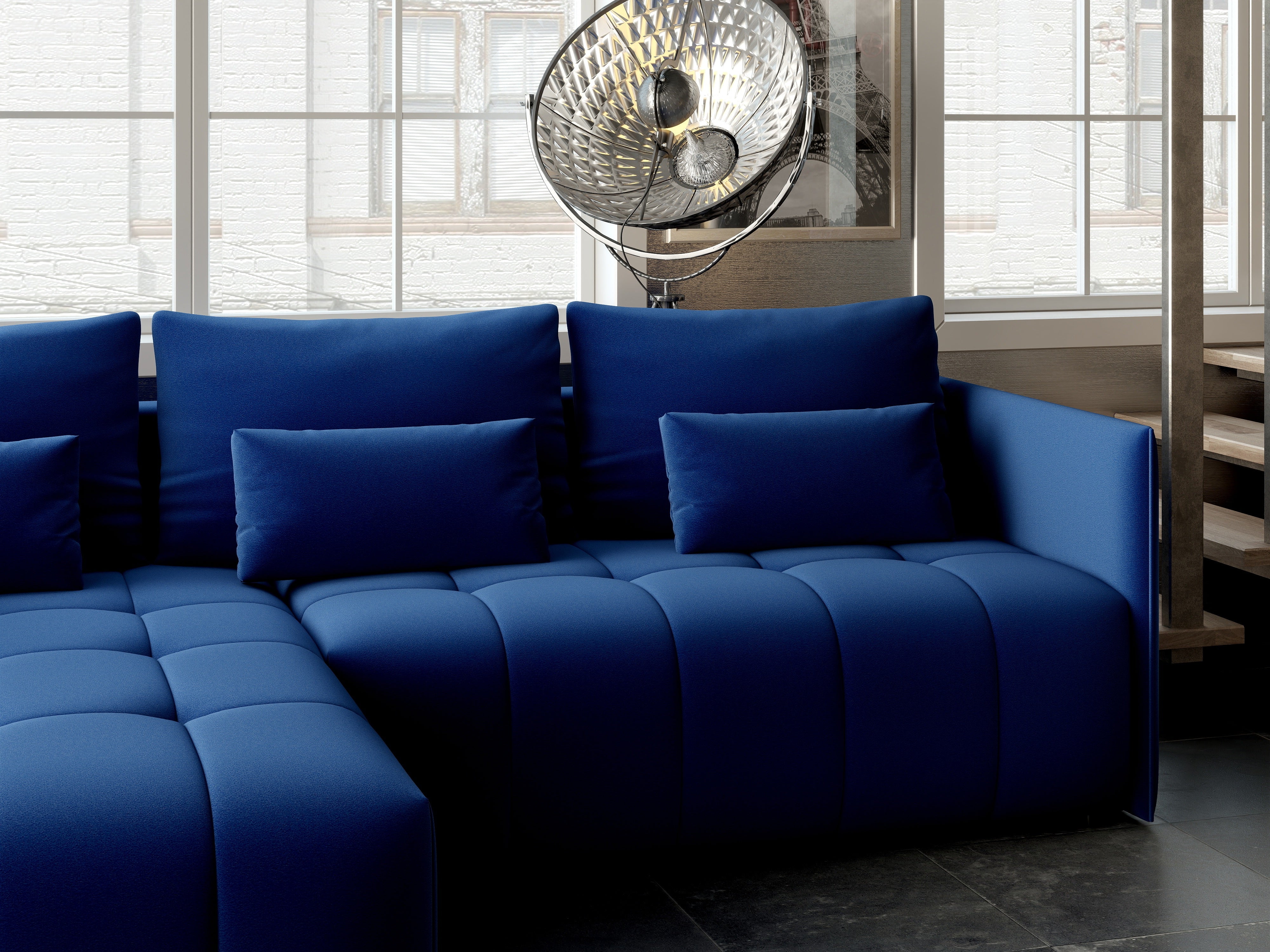 Colțar extensibil dumonde cu ladă de depozitare si sezut confortabil din spuma HR, Malta Royal Blue 235x185 cm Fabrica