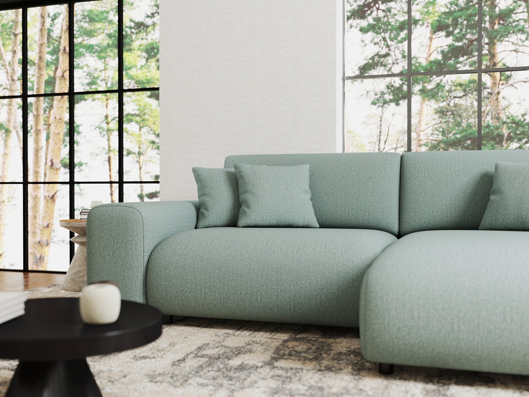 Colțar extensibil dumonde cu ladă de depozitare si sezut confortabil din spuma HR, Sarina Enjoy Verde Mint 255x168 cm II