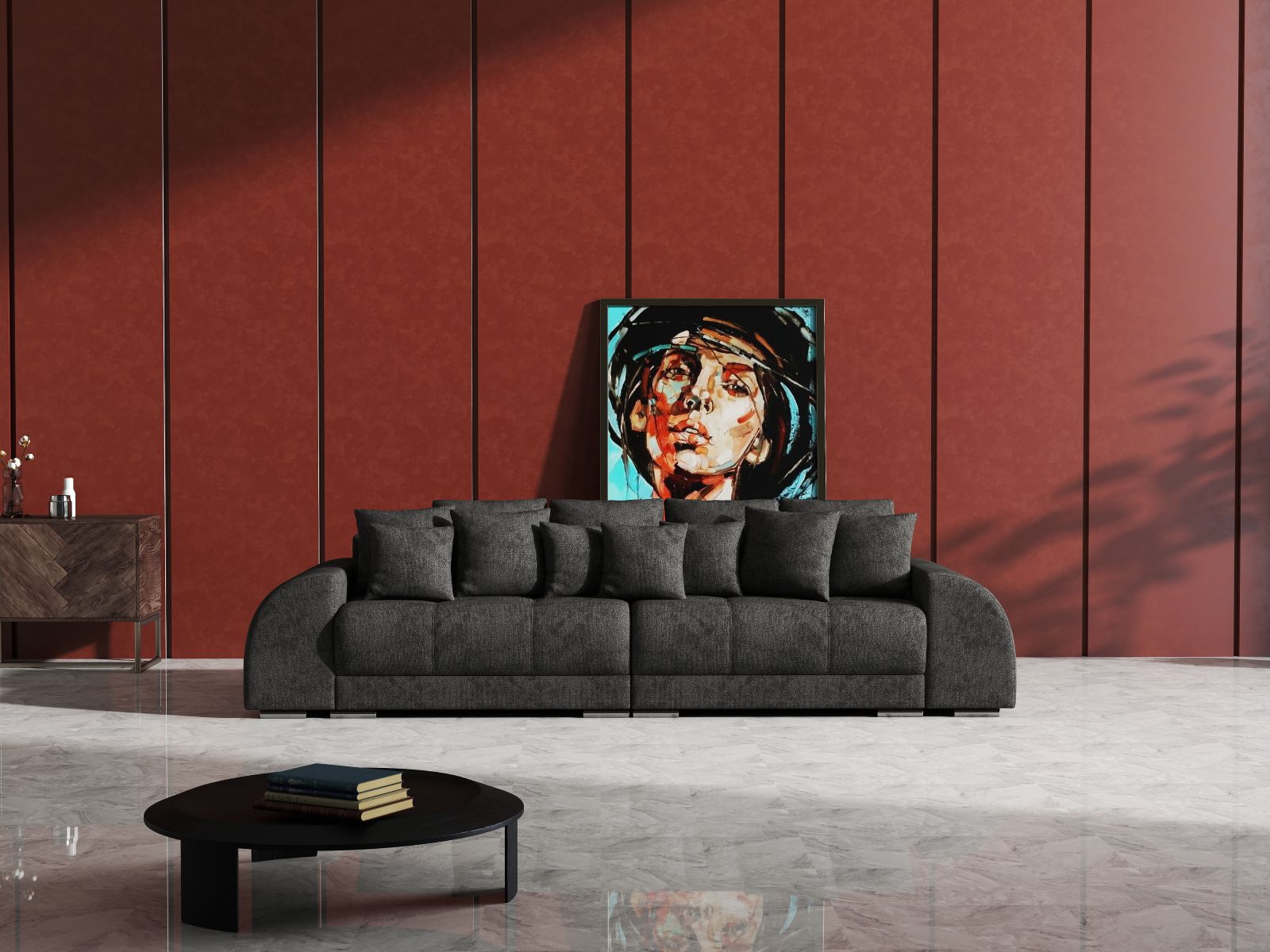 Canapea extensibilă dumonde cu 2 lăzi de depozitare si sezut confortabil din spuma HR, Verona Enjoy Kaki 310x100 cm Fabrica