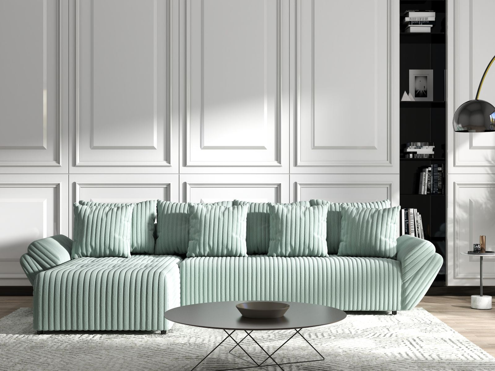 Colțar extensibil dumonde cu ladă de depozitare si sezut confortabil din spuma HR, Berlin XL Ambience Mint 350x185 cm Fabrica